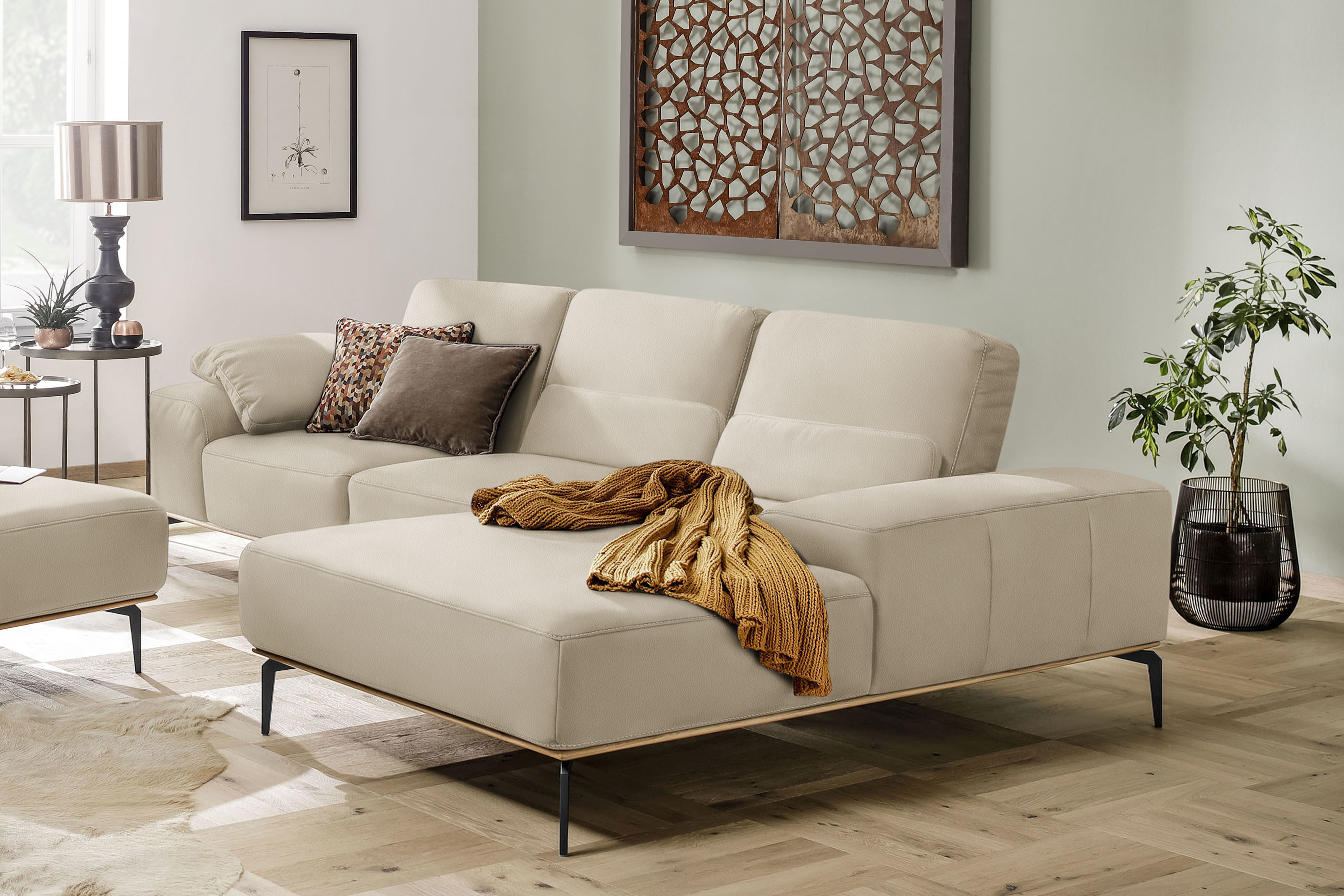 W.SCHILLIG Ecksofa "run, Designsofa mit tollem Sitzkomfort, bequem, L-Form" mit Holzsockel, Füße in Schwarz pulverbeschichtet, Breite 299 cm