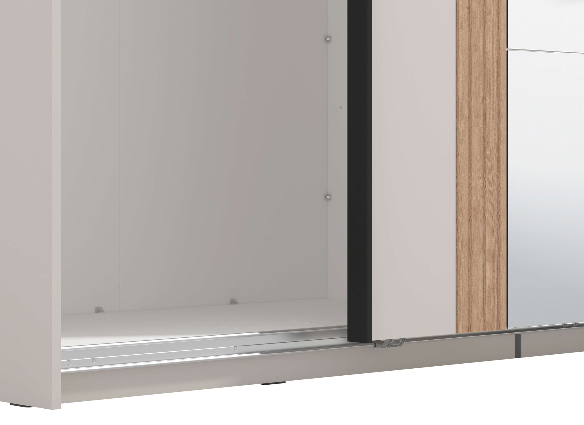 Home affaire Schwebetürenschrank »Belfort, Kleiderschrank mit Spiegel, Made in Europe«, (wähle deine perfekte, individuelle Innenausstattung), 2 Schiebetüren, 220x61x205cm, FSC® -zertifizierter Holzwerkstoff