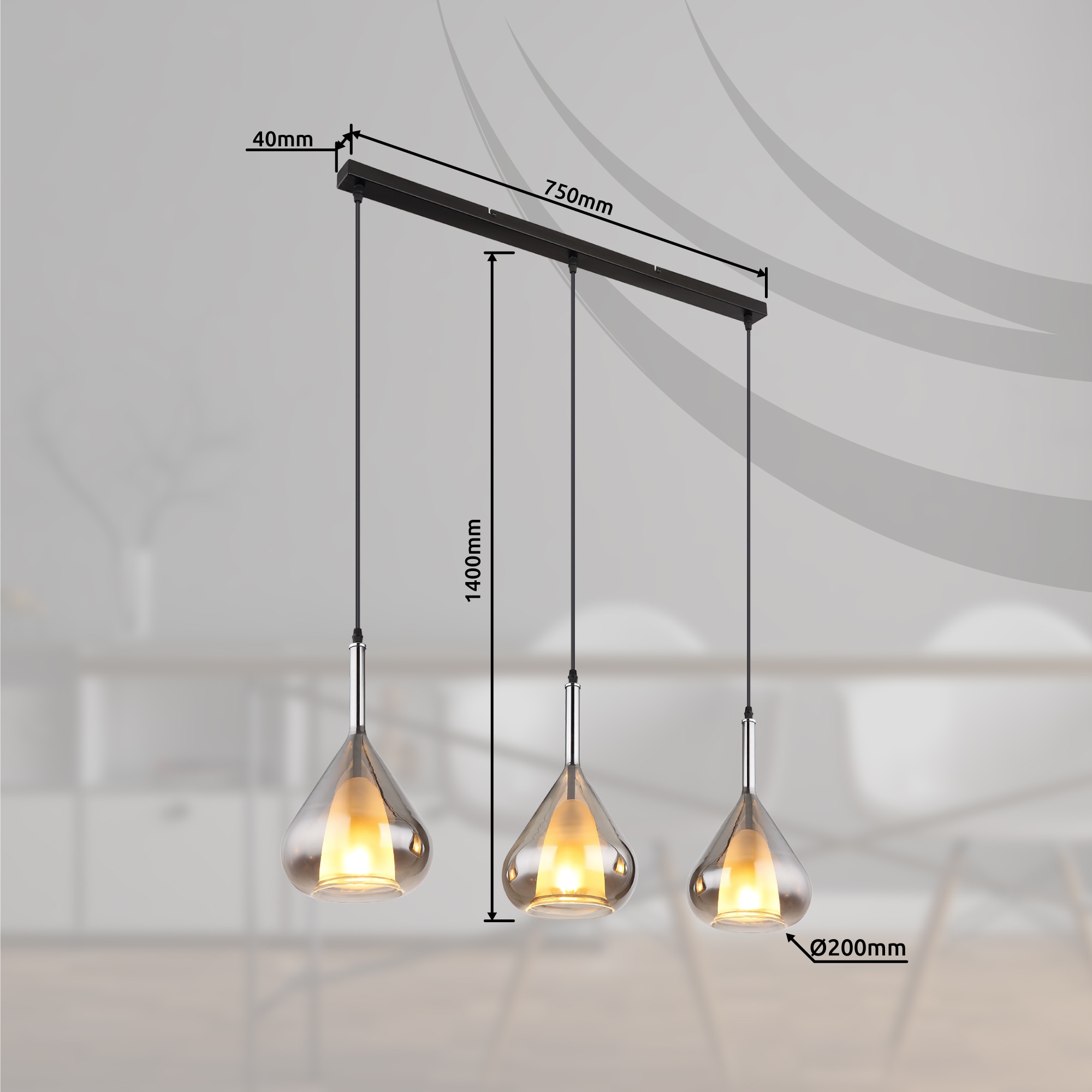 GLOBO LIGHTING Hängeleuchte »GEEKY« E27 1 Stk. Hängeleuchte Schwarz, Rauchglas, höhenkürzbar, E27