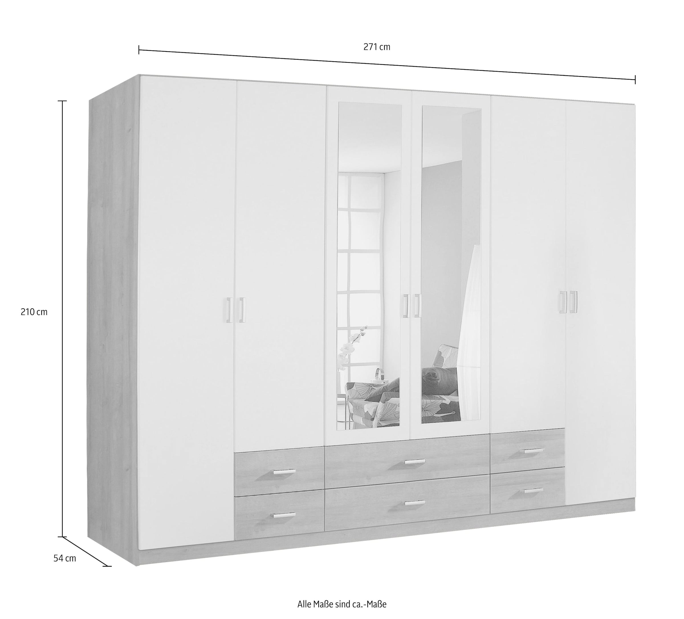 rauch Kleiderschrank »Gamma Drehtürenschrank Garderobe Schrank mit Spiegel«, in schlichtem Design mit Schubkästen und Spiegel, in 3 Breiten