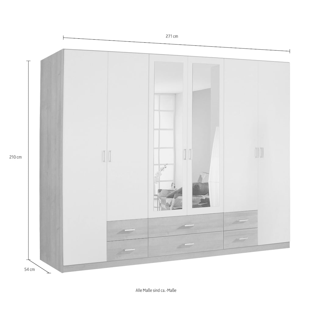 rauch Kleiderschrank »Gamma Drehtürenschrank Garderobe Schrank mit Spiegel«, in schlichtem Design mit Schubkästen und Spiegel, in 3 Breiten