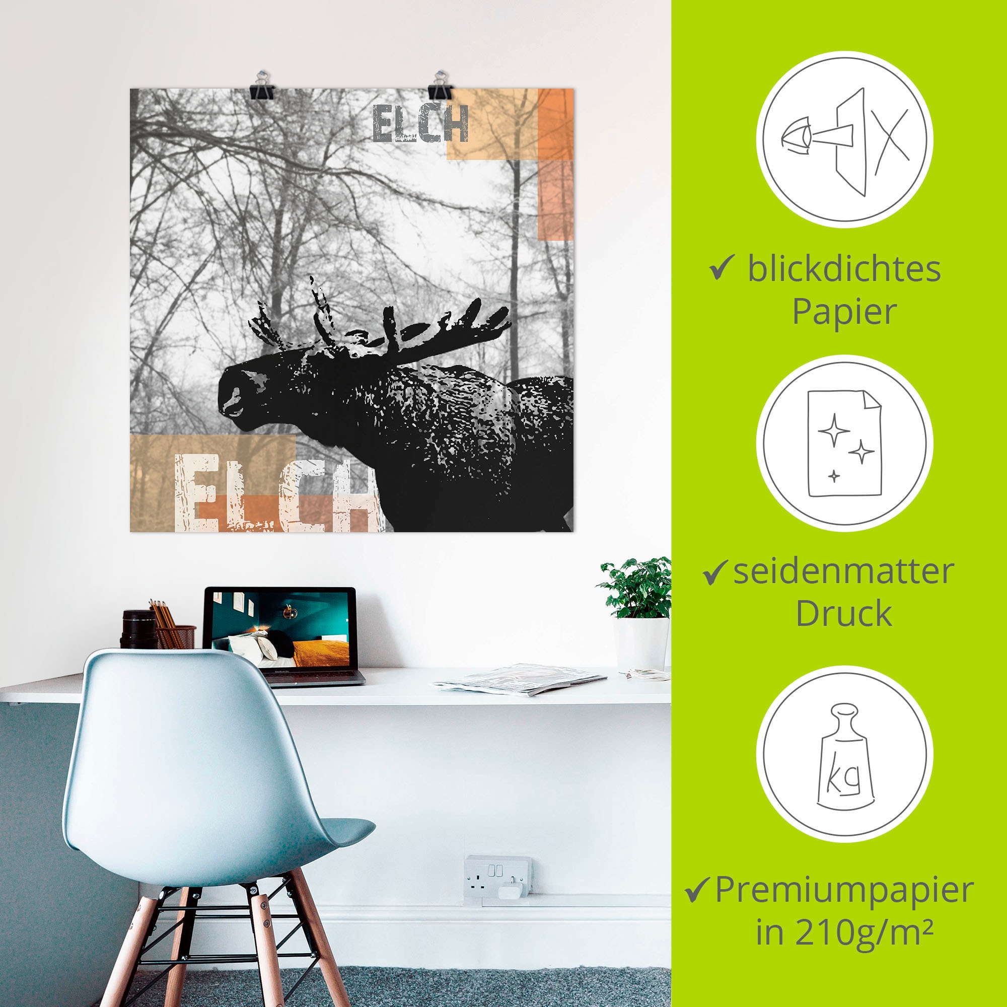 Artland Poster »Elch«, Wildtiere, (1 St.), als Alubild, Leinwandbild, Wandaufkleber oder Poster in versch. Größen