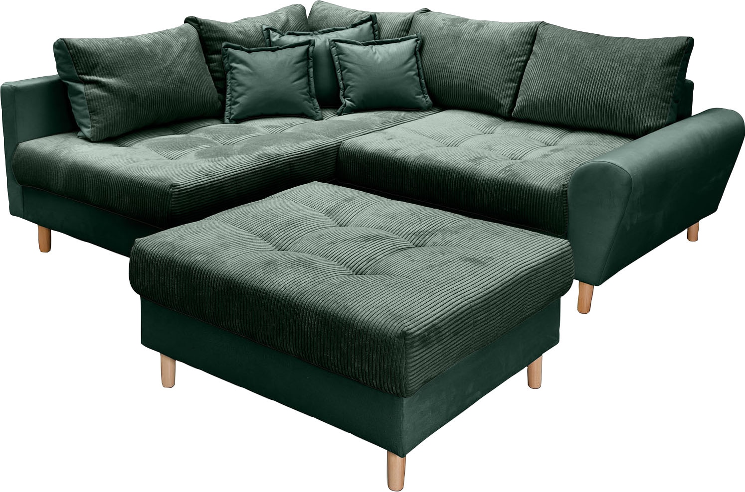 Home affaire Ecksofa »Rice L-Form inkl. Hocker«, (Set, mit Hocker), mit Bonnellfederkern, Hocker & Kissen, Ottomane beidseitig montierbar
