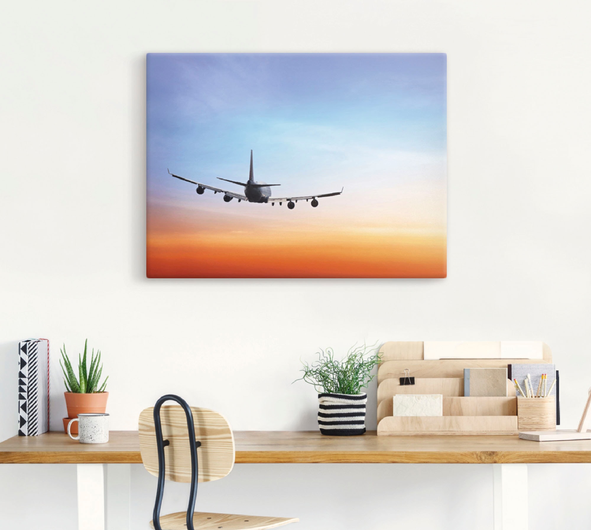 Artland Wandbild "Flugzeug vor orange/blauem Abendhimmel", Flugzeuge & Heli günstig online kaufen