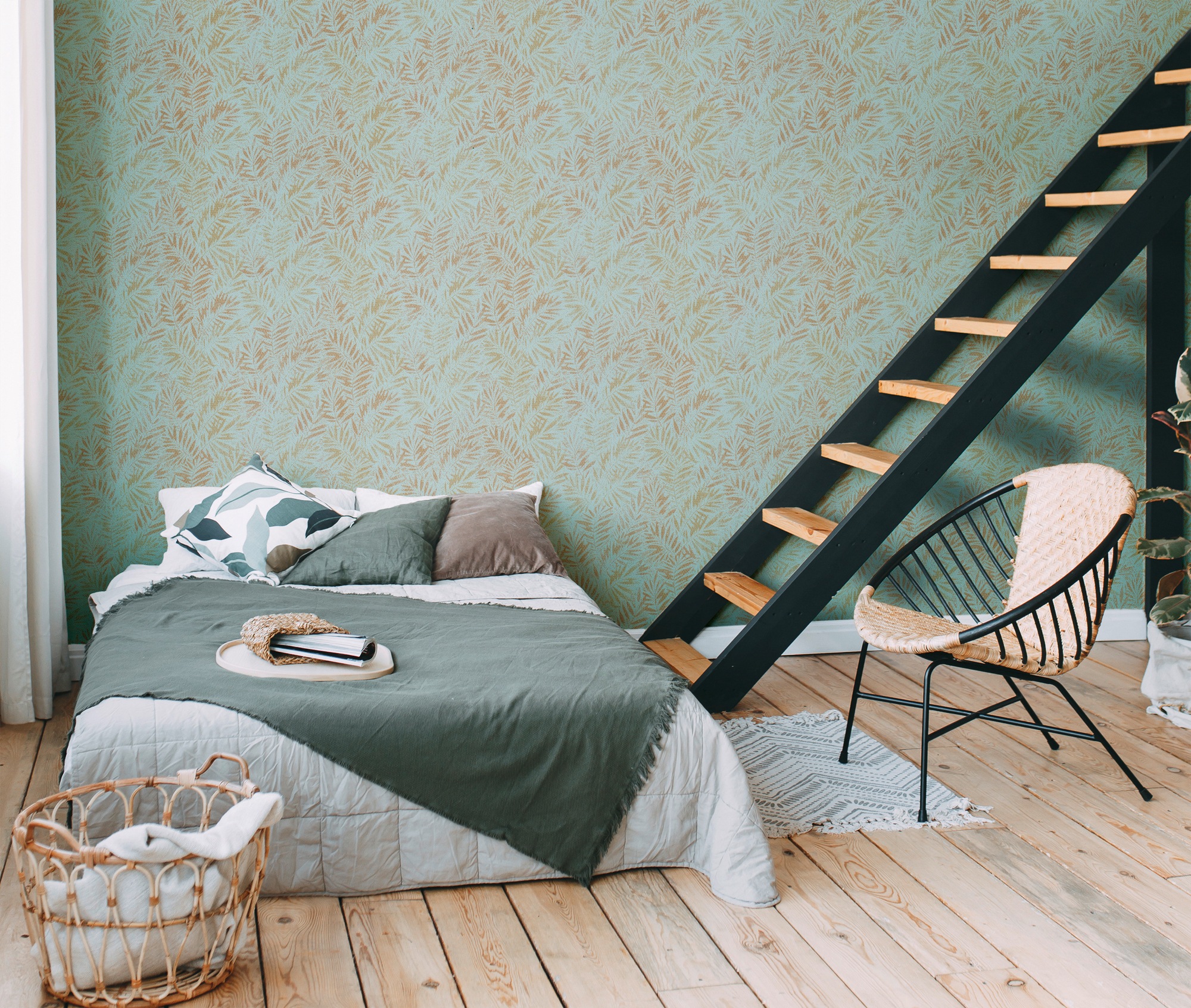 living walls Vliestapete »Metropolitan Stories. Travel Styles. Tapete mit Blättern«, leicht glänzend-gemustert-abstrakt, Glitzertapete Floral Pflanzen Hochwertig Tapeten Wohnzimmer modern