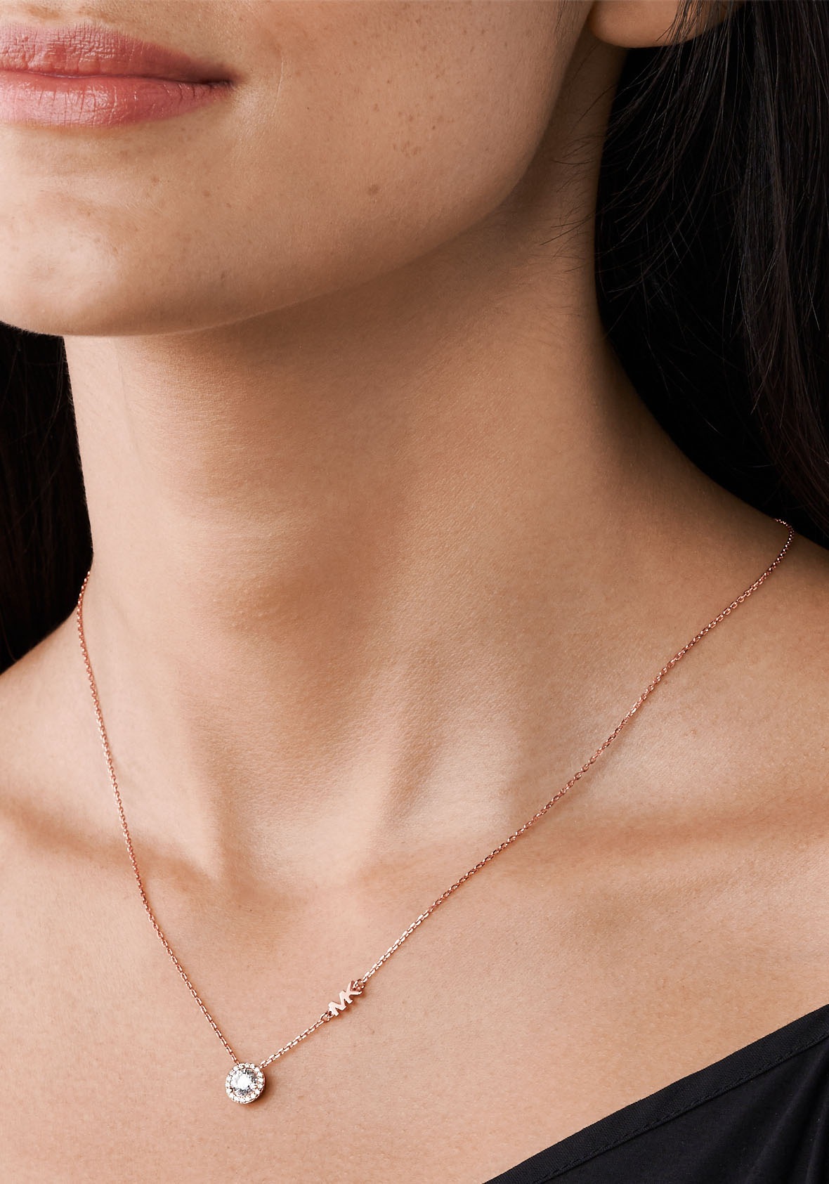 Kette mit Anhänger MICHAEL KORS "Schmuck Geschenk Silber 925 Halsschmuck PREMIUM", rosa (roségoldfarben, kristallweiß), Halsketten, Damen, Silber 925 (Sterlingsilber), L: 46, mit Zirkonia (synth.) 3