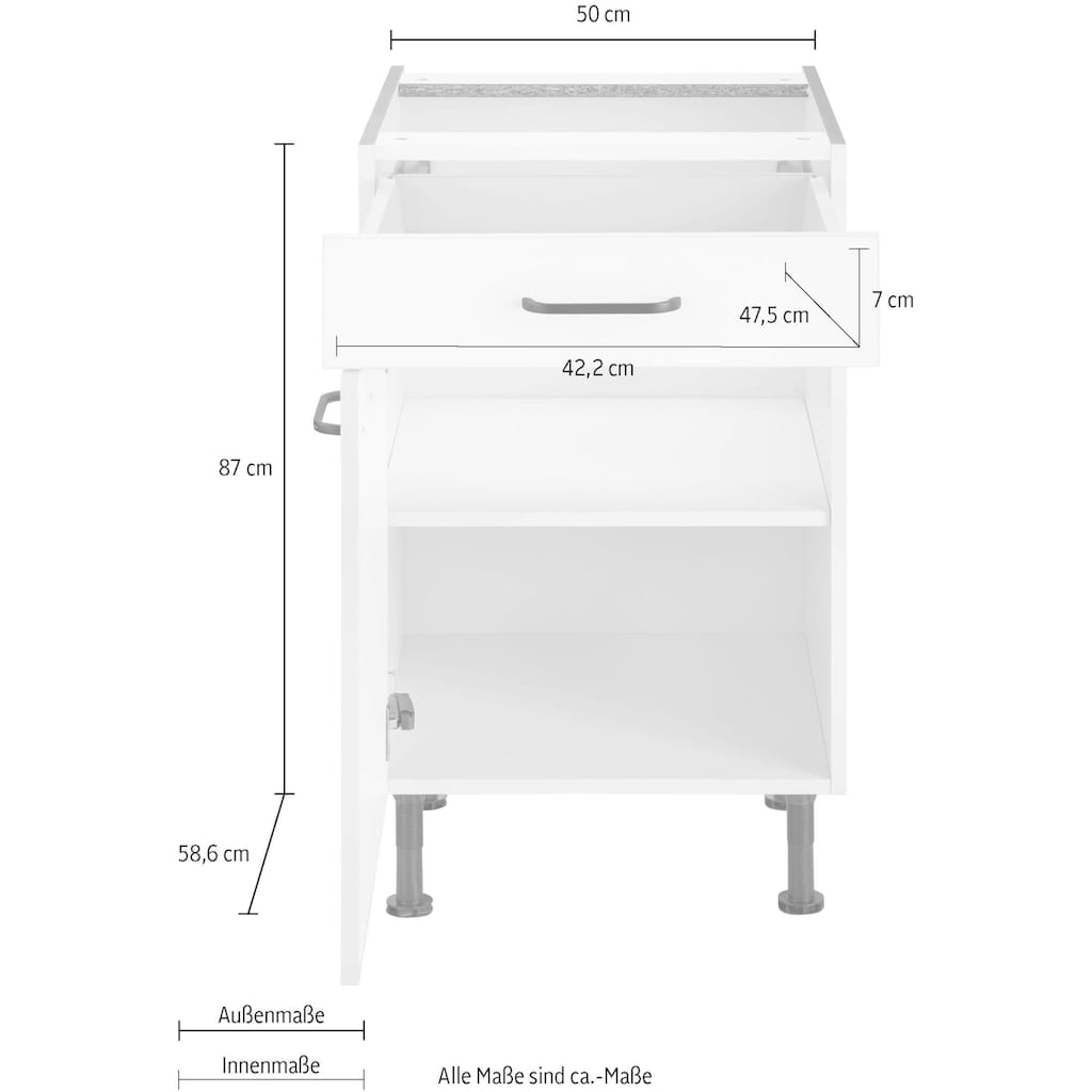 OPTIFIT Unterschrank »Elga«, mit Soft-Close-Funktion, Vollauszug, Metallgriffen, Breite 50 cm