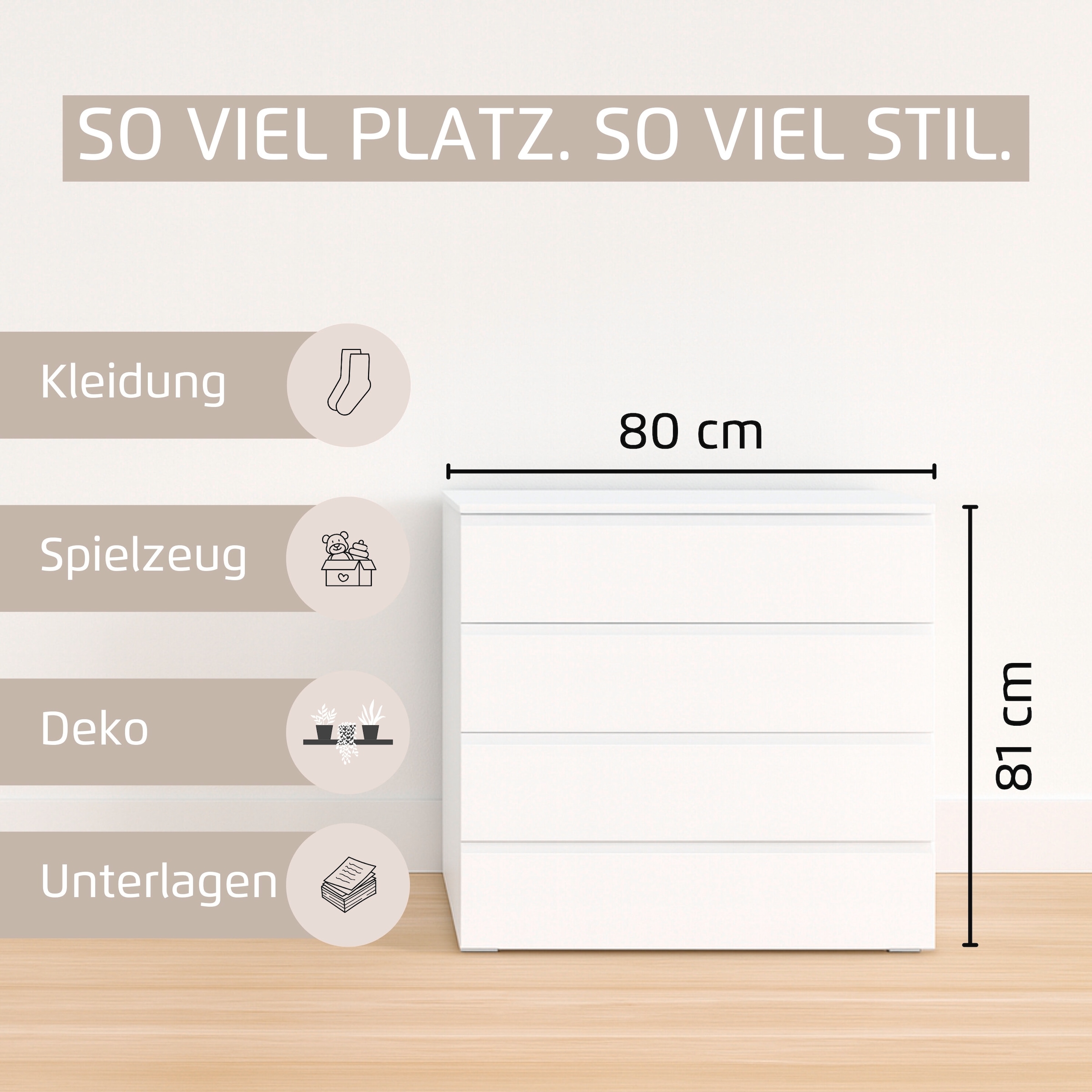 rauch Schubkastenkommode »Sideboard Kommode Schubladenkommode Wäscheschrank MAINZ« Breite 80 cm,  vier praktische und geräumige Schubladen MADE IN GERMANY