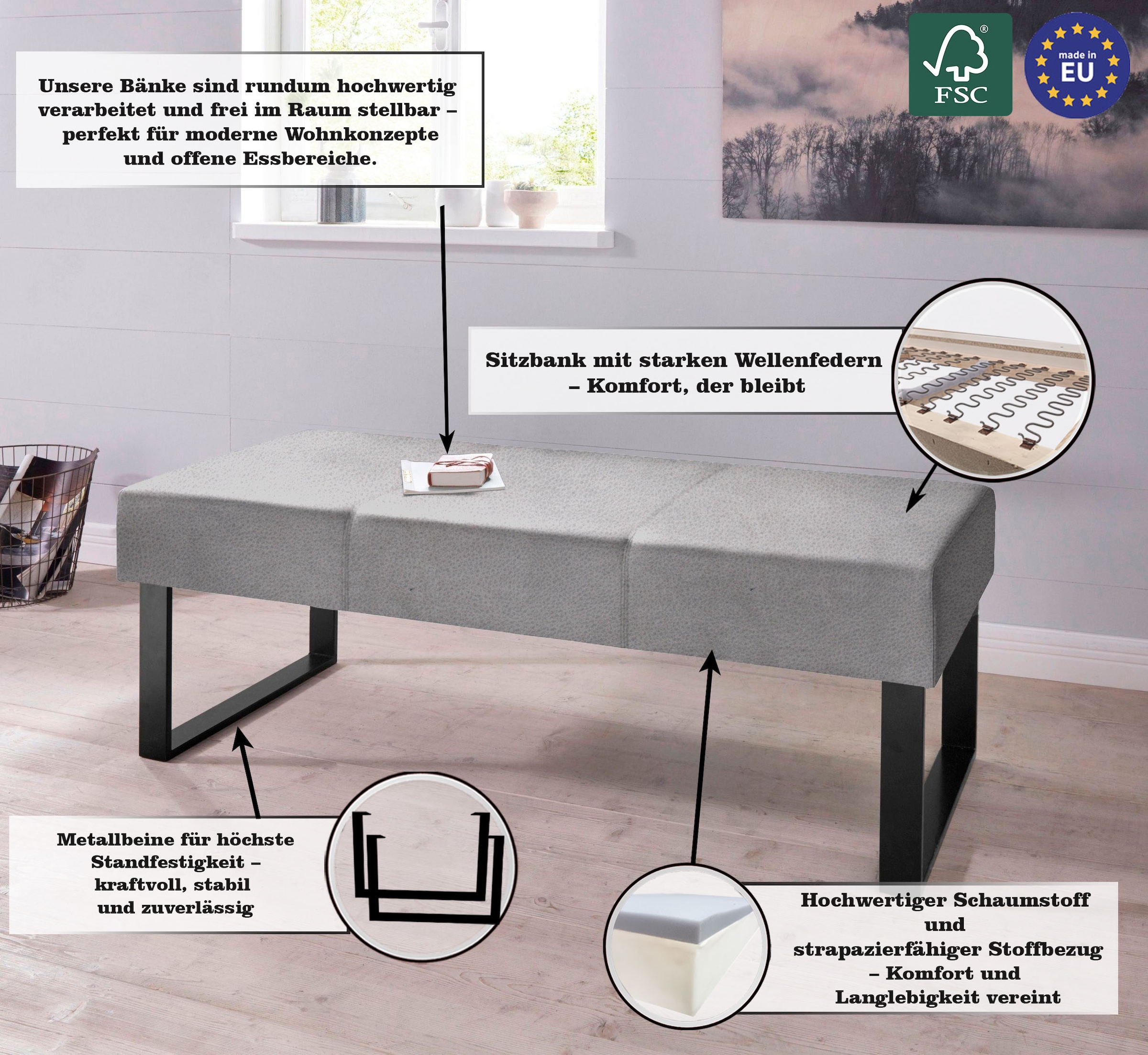 Home affaire Sitzbank »Oliver«, Breite 140cm, mit Metallgestell