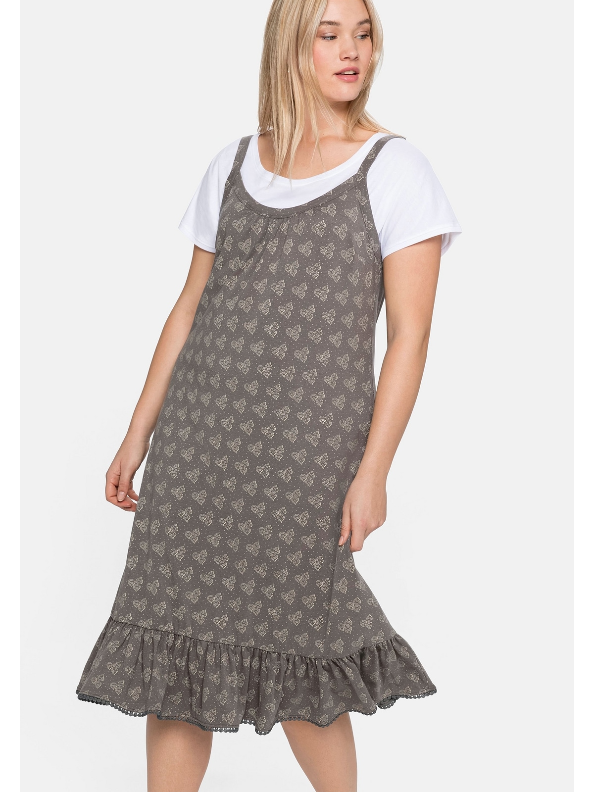 Jerseykleid »Große Größen«, inklusive Shirt, in A-Linie und Alloverdruck