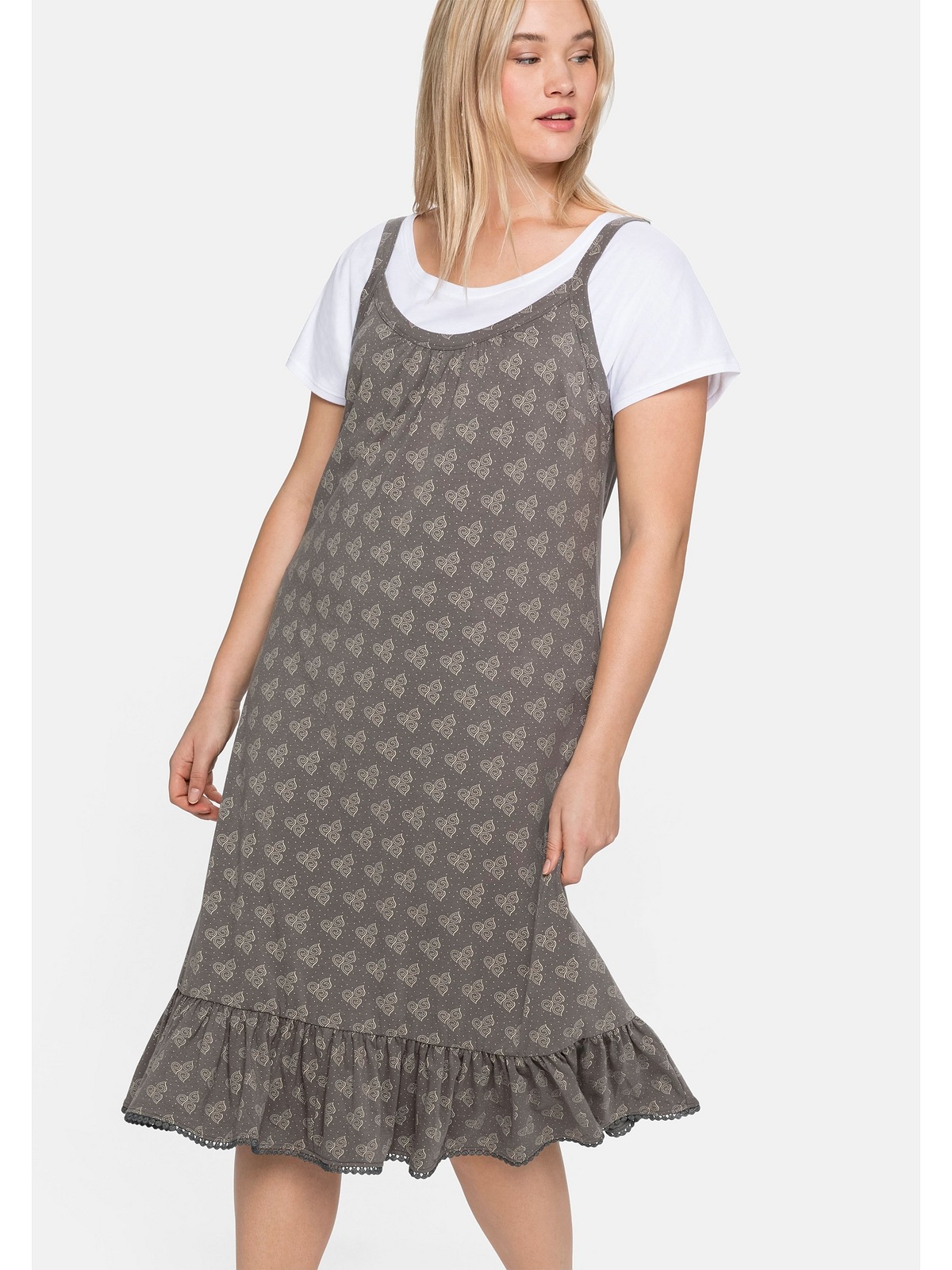 Sheego Jerseykleid »Große Größen«, inklusive Shirt, in A-Linie und  Alloverdruck online bestellen | BAUR