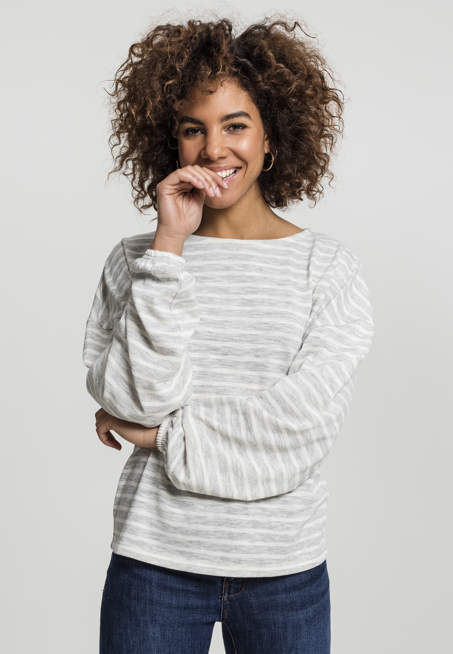 URBAN CLASSICS Sweater "Urban Classics Damen Ladies Oversize Stripe Pullove günstig online kaufen