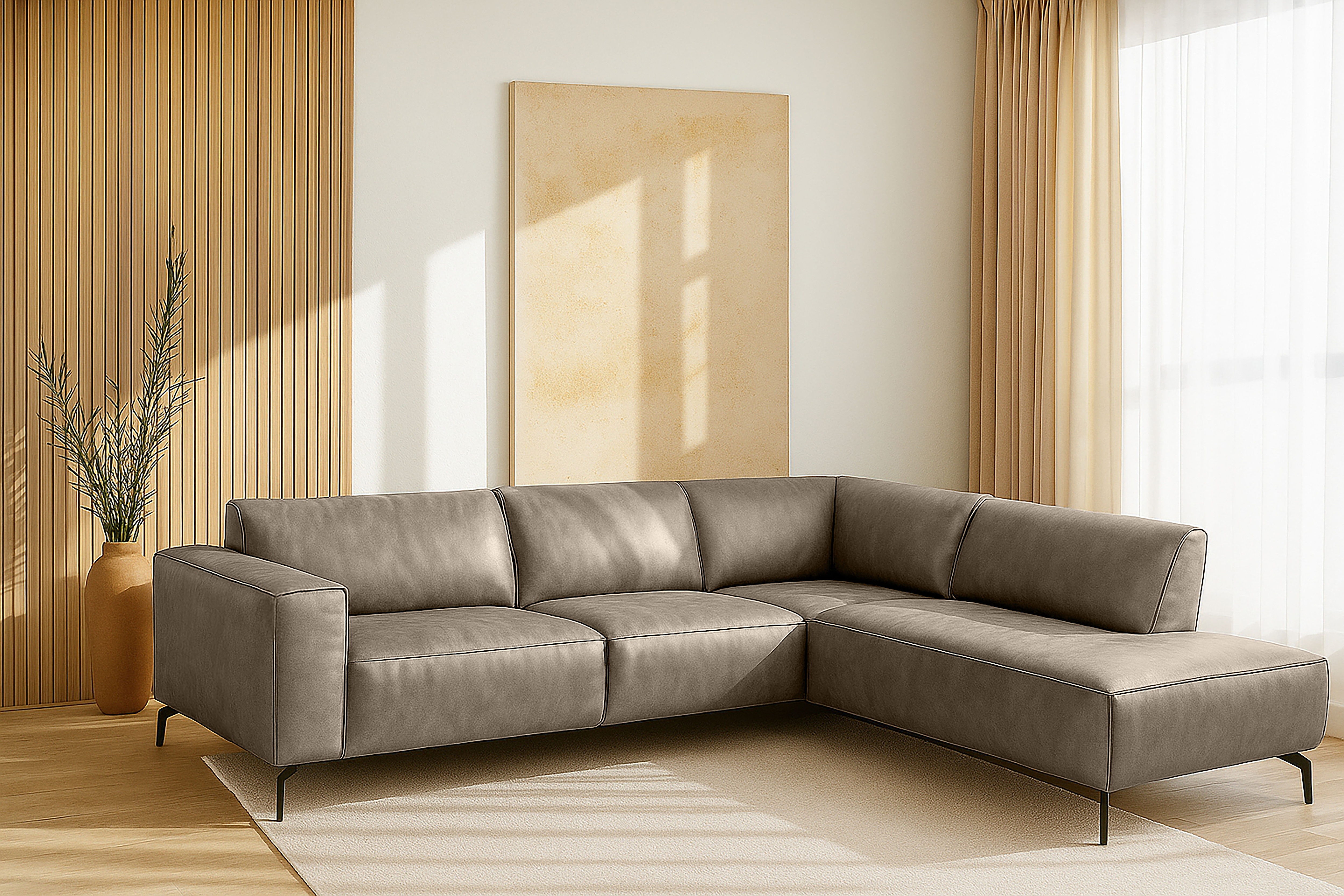 Home affaire Ecksofa "LORCAN mit Metallfüßen, Breite 275 cm, weiches Sitzgefühl" Metallfüße, Lederoptik, Struktur, Bouclé