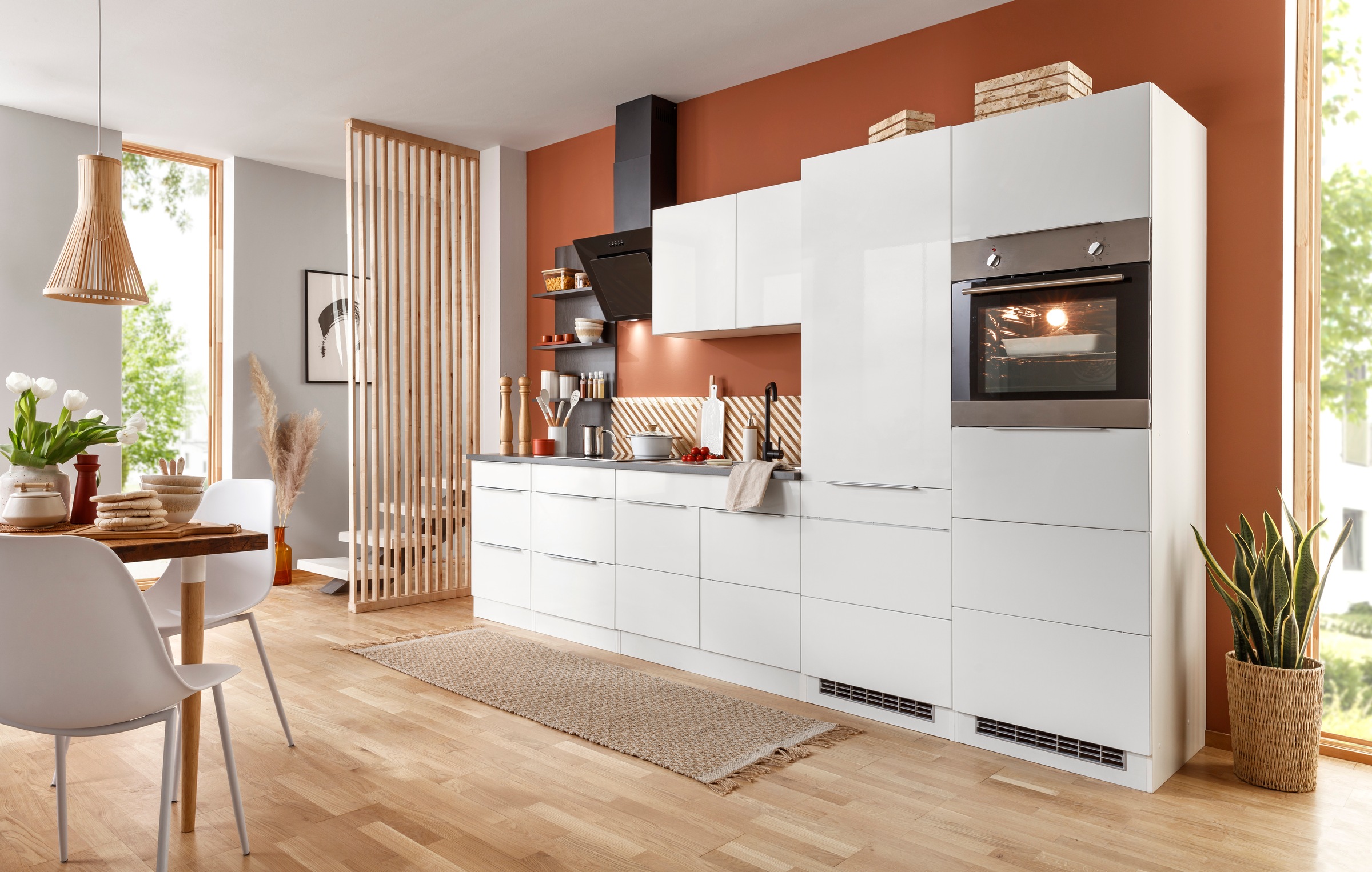 KOCHSTATION Küchenzeile »KS-Brindisi Breite 330 cm« wahlweise mit E-Geräten und Induktion, mit MDF-Fronten und Regal