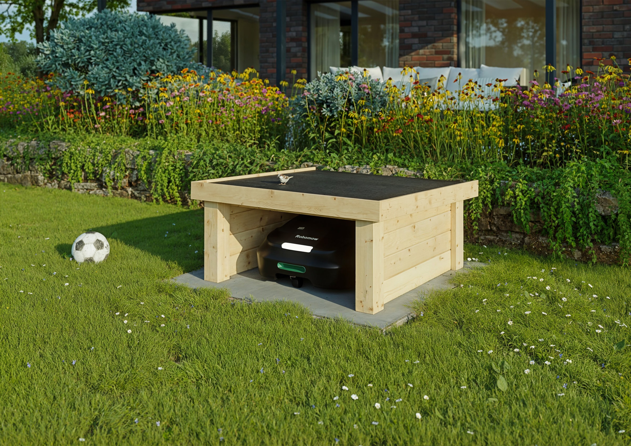 KONIFERA Mähroboter-Garage "aus unbehandeltem Fichtenholz" aus 28mm starken günstig online kaufen