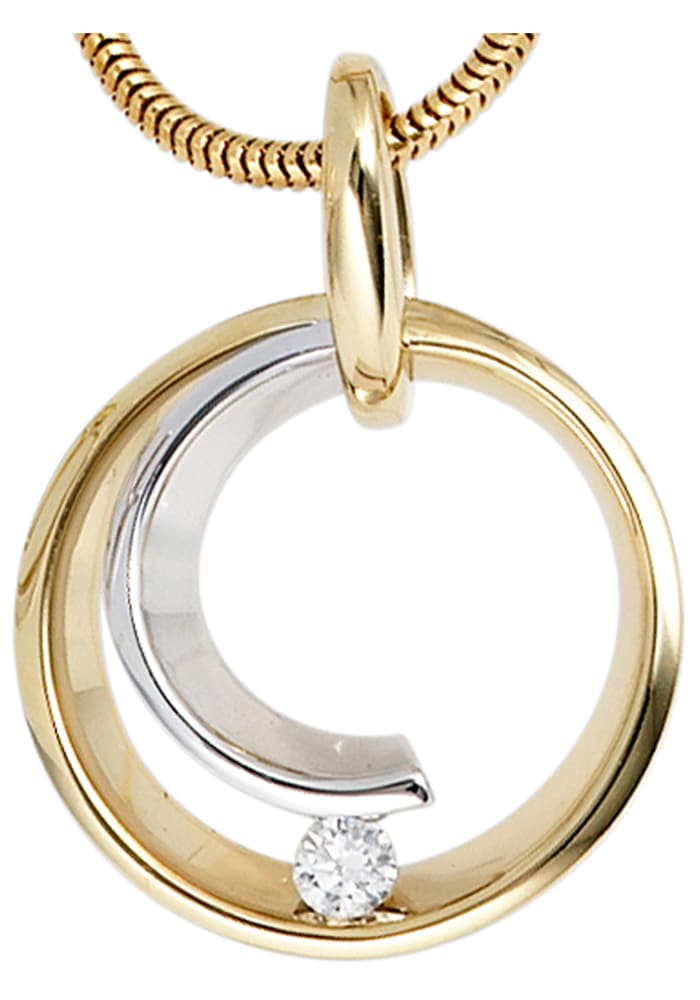 JOBO Runder Anhänger, 585 Gold bicolor mit 1 Diamant