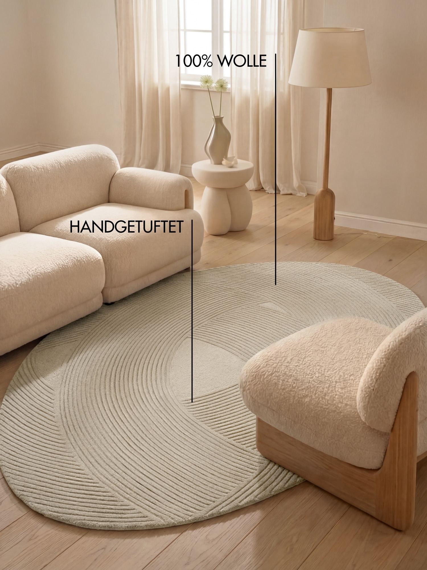 Ted Baker Wollteppich »Wollteppich Victoria« rechteckig 18 mm Höhe Naturteppich Wolle, Hoch-Tief-Design, Wohnzimmer, Schlafzimmer