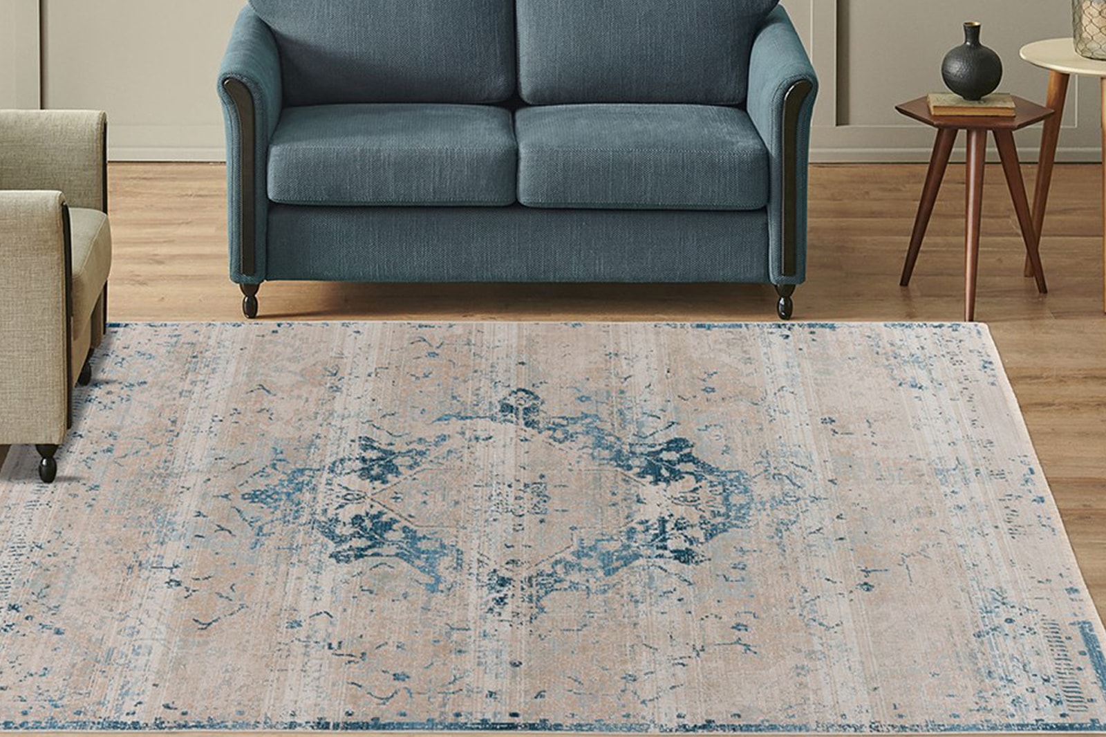Teppich KAYOOM "Dilan 200", blau, B:80cm H:5mm L:150cm, Polyester, Teppiche, Teppich