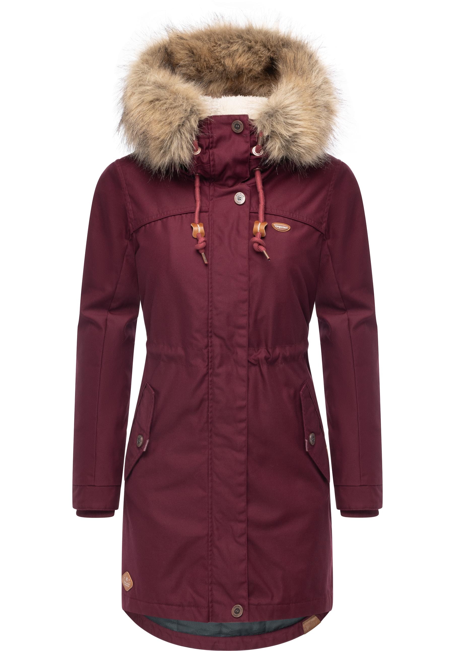 Ragwear Winterjacke »Tawny«, mit Kapuze, stylischer Winterparka mit großer Kapuze und Kunstfellkragen