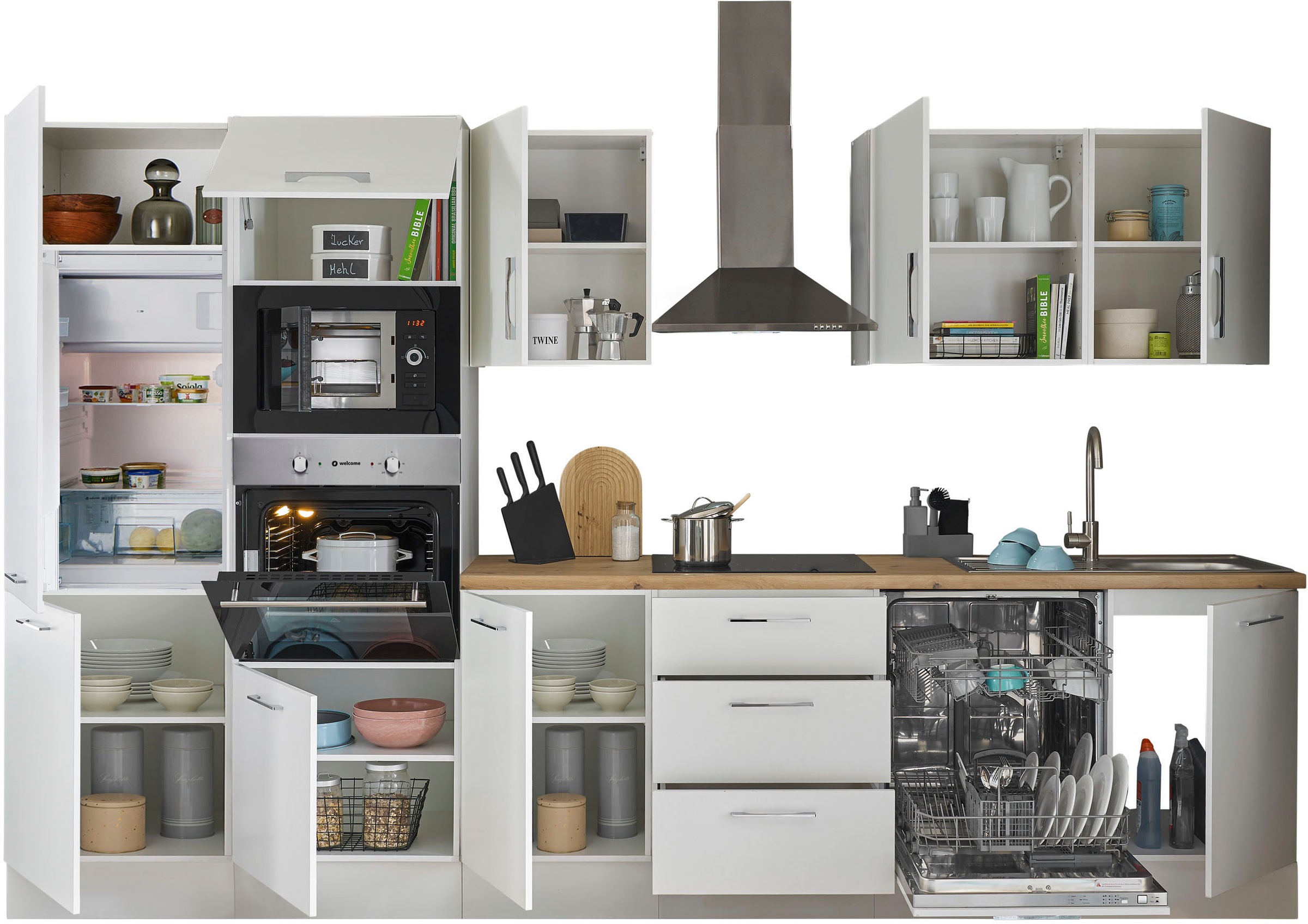 BASIC by Balculina Küchenzeile »Turin«, Breite 340 cm, wahlweise mit E-Geräten