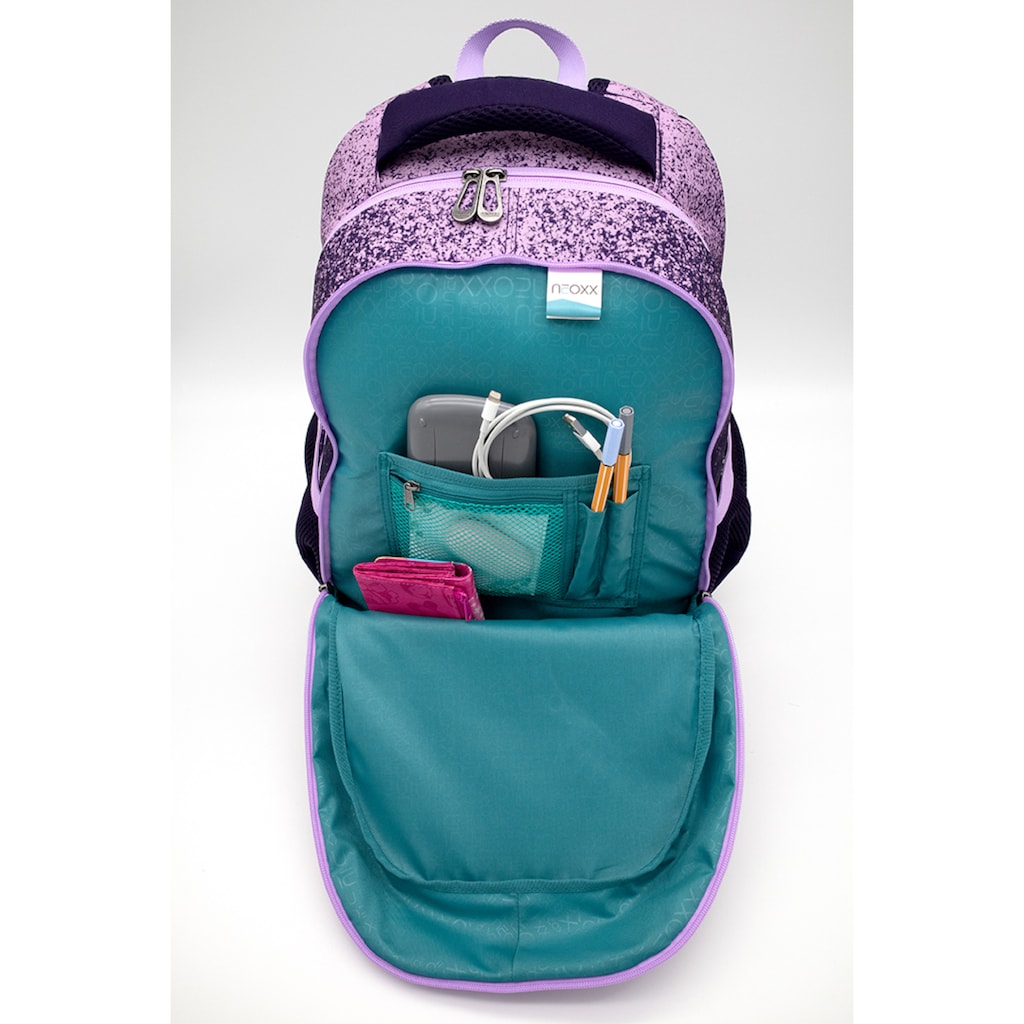 neoxx Schulrucksack »Fly, Glitterally perfect«, Reflektionsnaht, aus recycelten PET-Flaschen