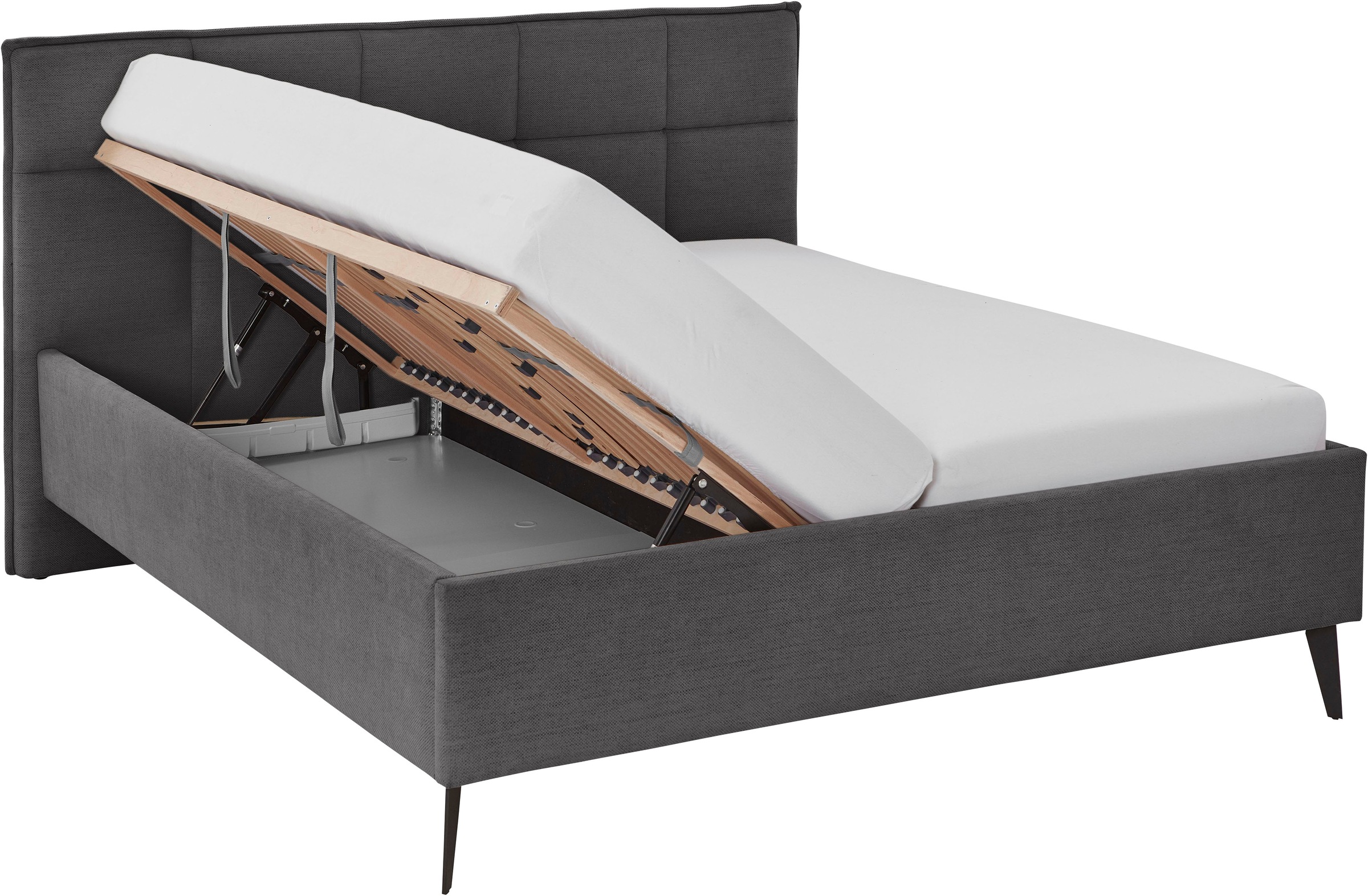 meise.möbel Polsterbett »Paulo wahlweise mit Bettkasten, erhältlich in den Breiten 160 & 180cm«, wahlweise mit Holz- oder Metallfuß