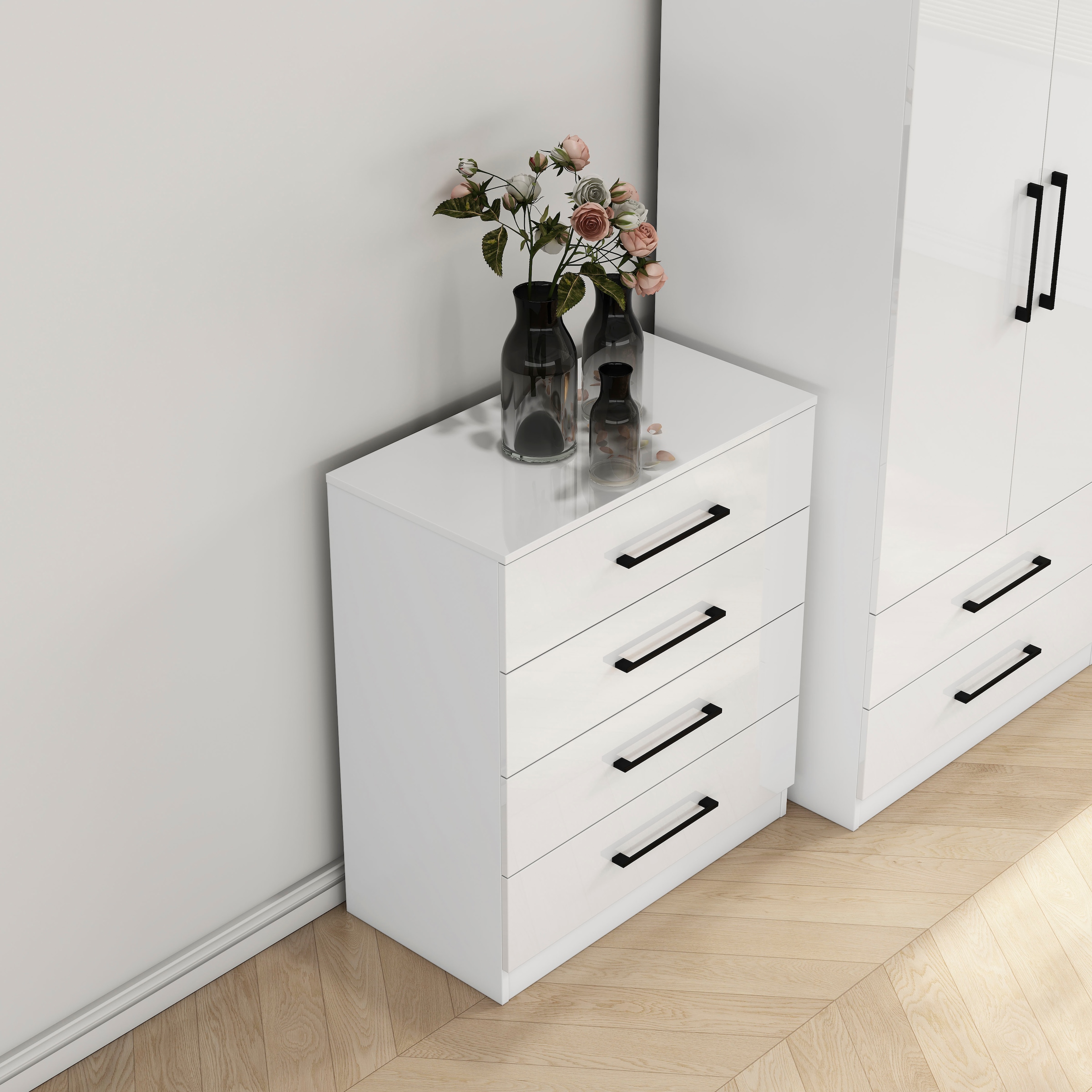 OTTO home Schubkastenkommode »Sylt Schlafzimmerkommode Kommode Wäscheschrank Bestseller«, (1 St., Viel Stauraum im Schlafzimmer mit hochglänzenden Fronten), Beistellschrank mit 4 Schubladen