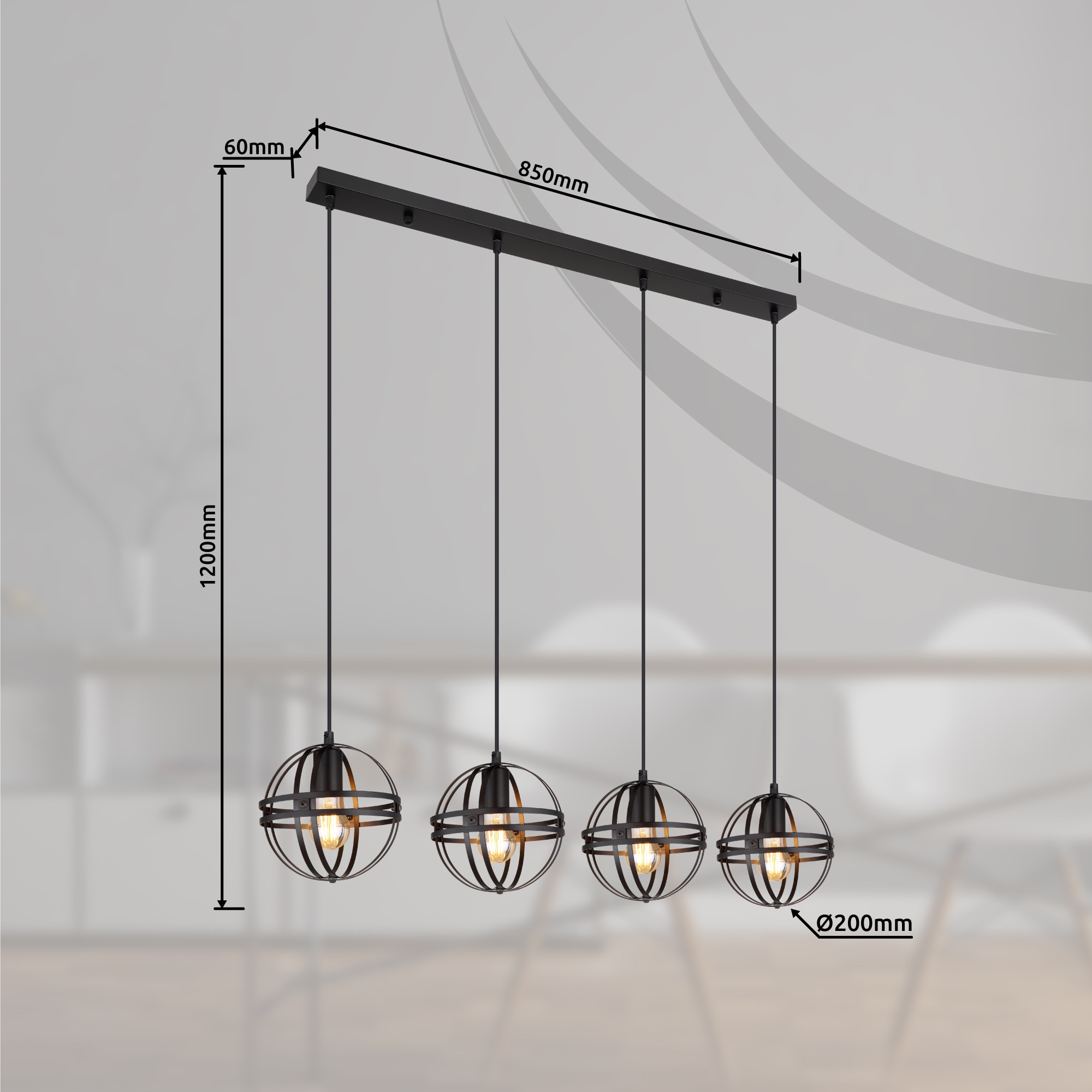 GLOBO LIGHTING Hängeleuchte »TAMARA« E27 1 Stk. Hängelampe Metall schwarz Kugeln Esszimmer Esstisch