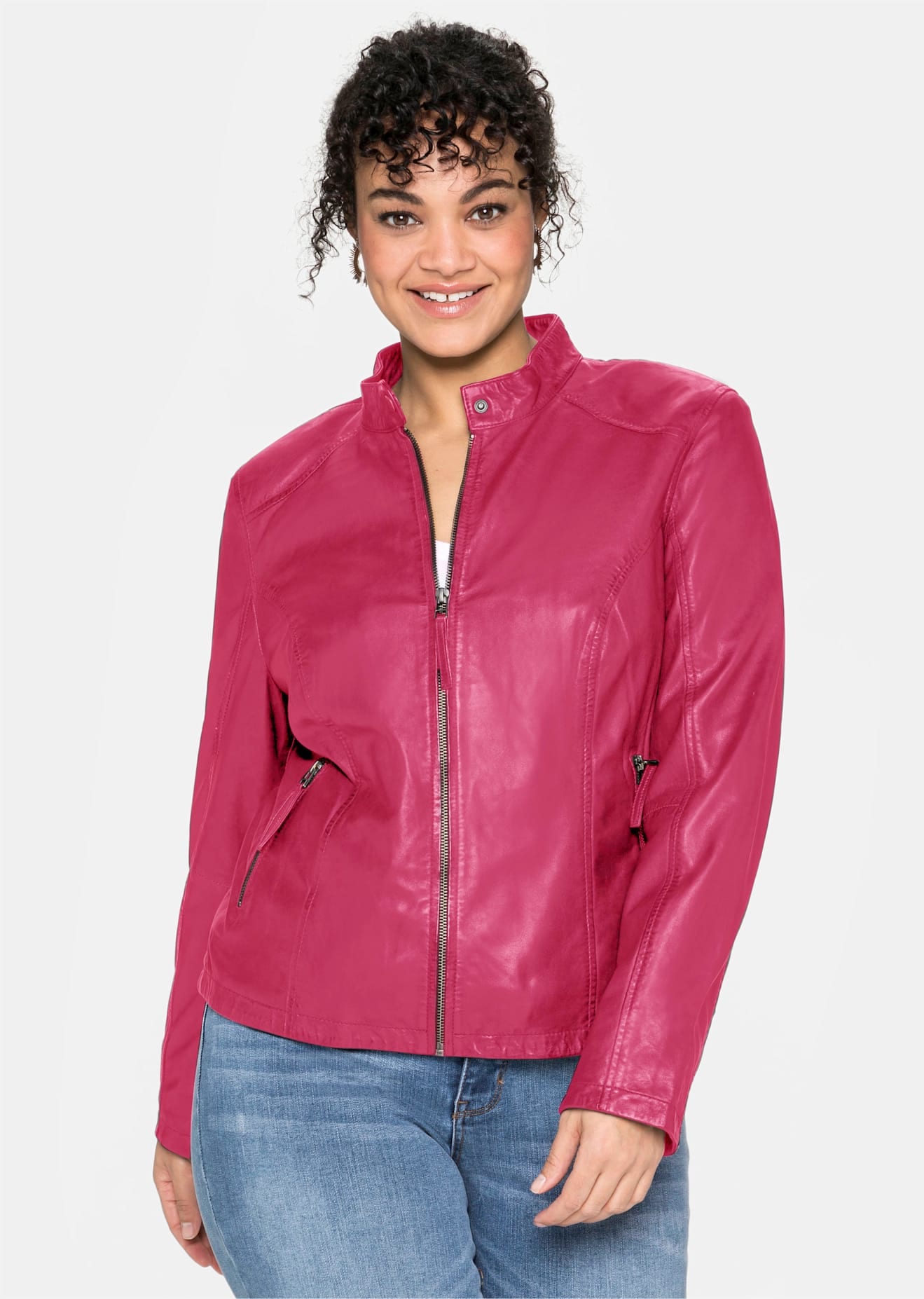 Sheego Lederjacke, ohne Kapuze günstig online kaufen