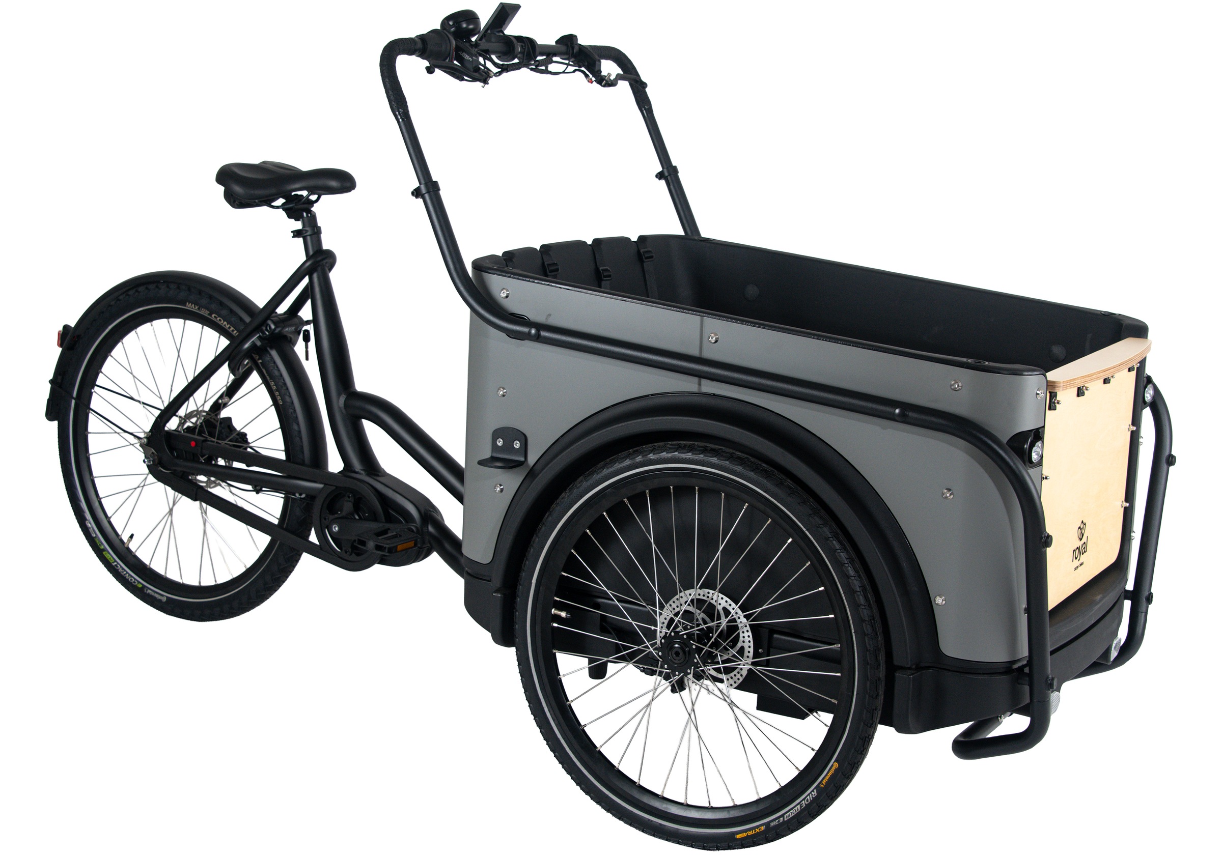 Royal Cargo Bikes »Cargo 3W Premium 17,5Ah / 630 Wh 24 / 26 Zoll grau« 7 Gang Shimano Nexus Schaltwerk Nabenschaltung Mittelmotor 250 W