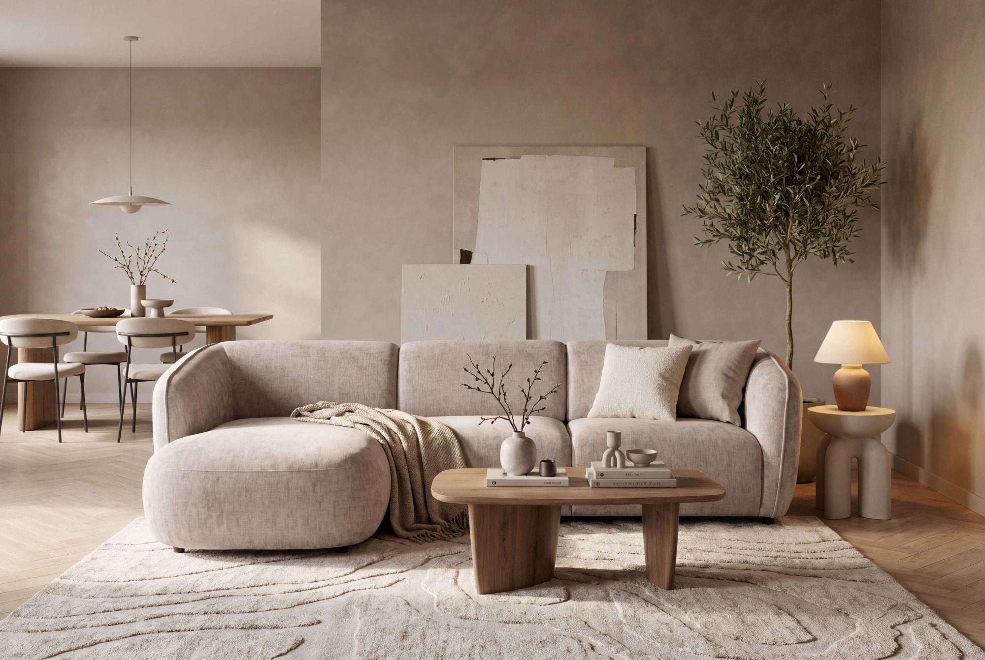 OTTO home Ecksofa "OSTRUP Rundsofa, L-Form, Naturtöne, Boucle oder Chenille" Breite 280 cm, organische Form mit sanften Rundungen