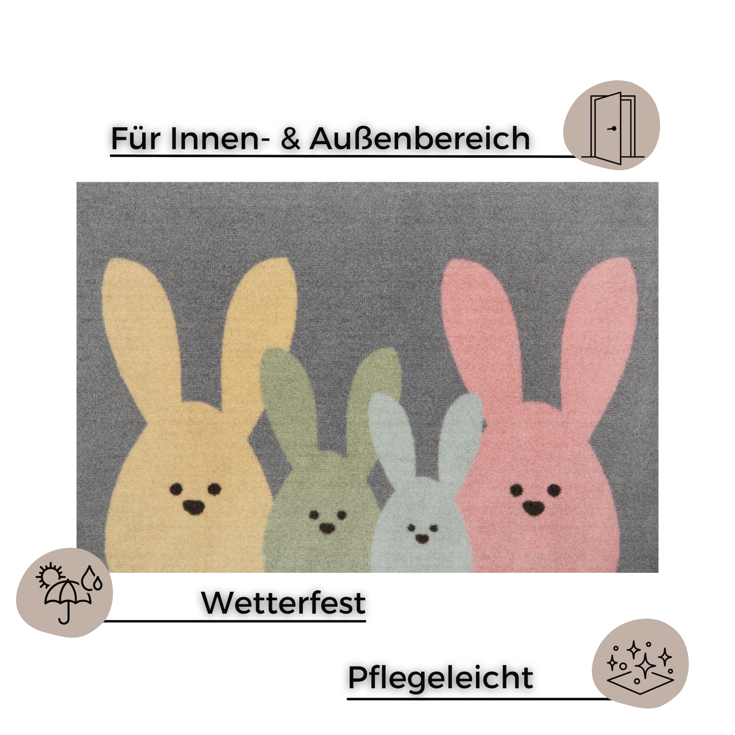 HANSE Home Fußmatte »Bunny Family, Türmatte«, rechteckig, 7 mm Höhe, Schmutzfangmatte, In-& Outdoor, Rutschfest, Waschbar, Türmatte, Ostern