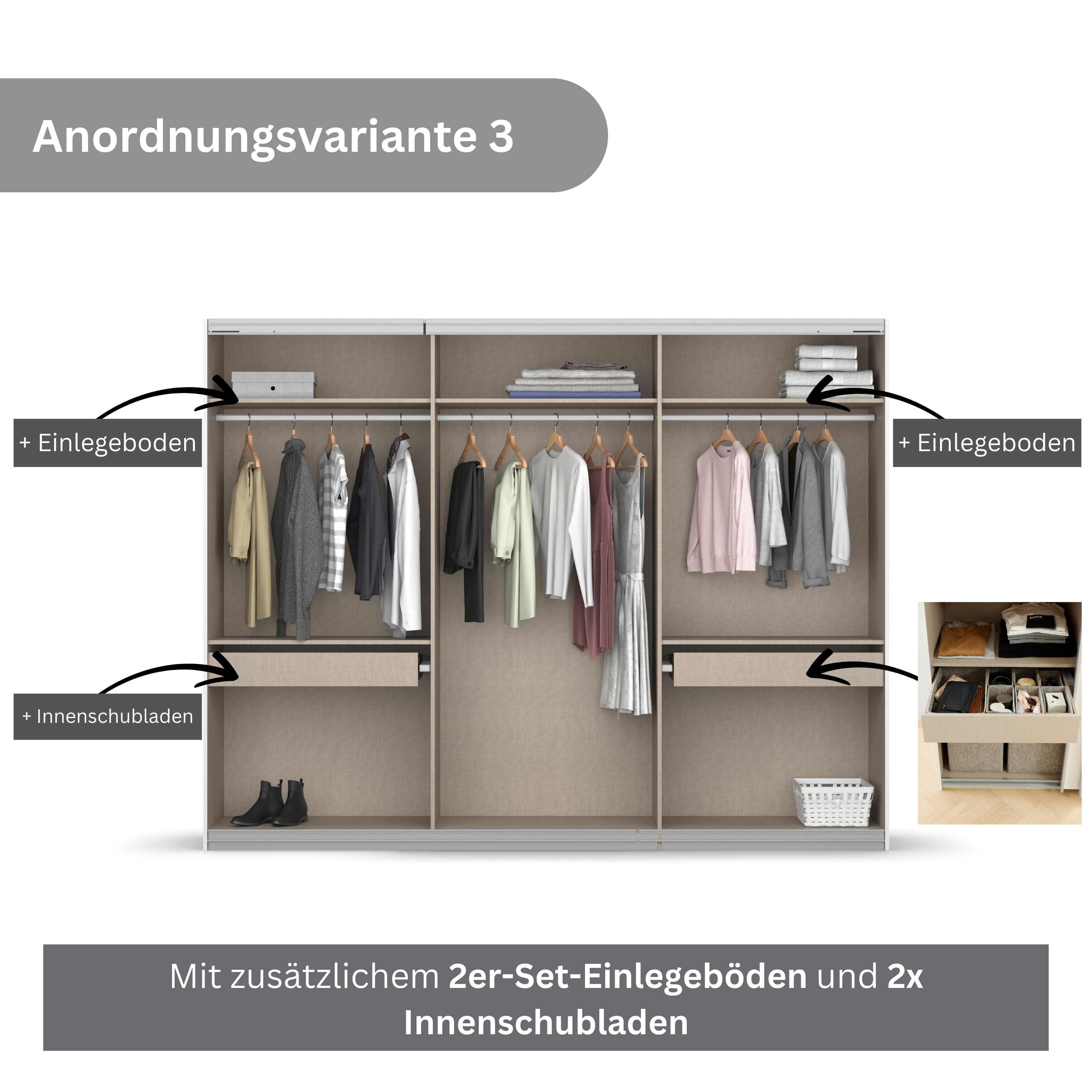 Thumbnail - rauch Schwebetürenschrank "Kleiderschrank Schrank Garderobe KOLUNA mit Glastüren und Spiegel", inkl. 2 Innenschubladen s...