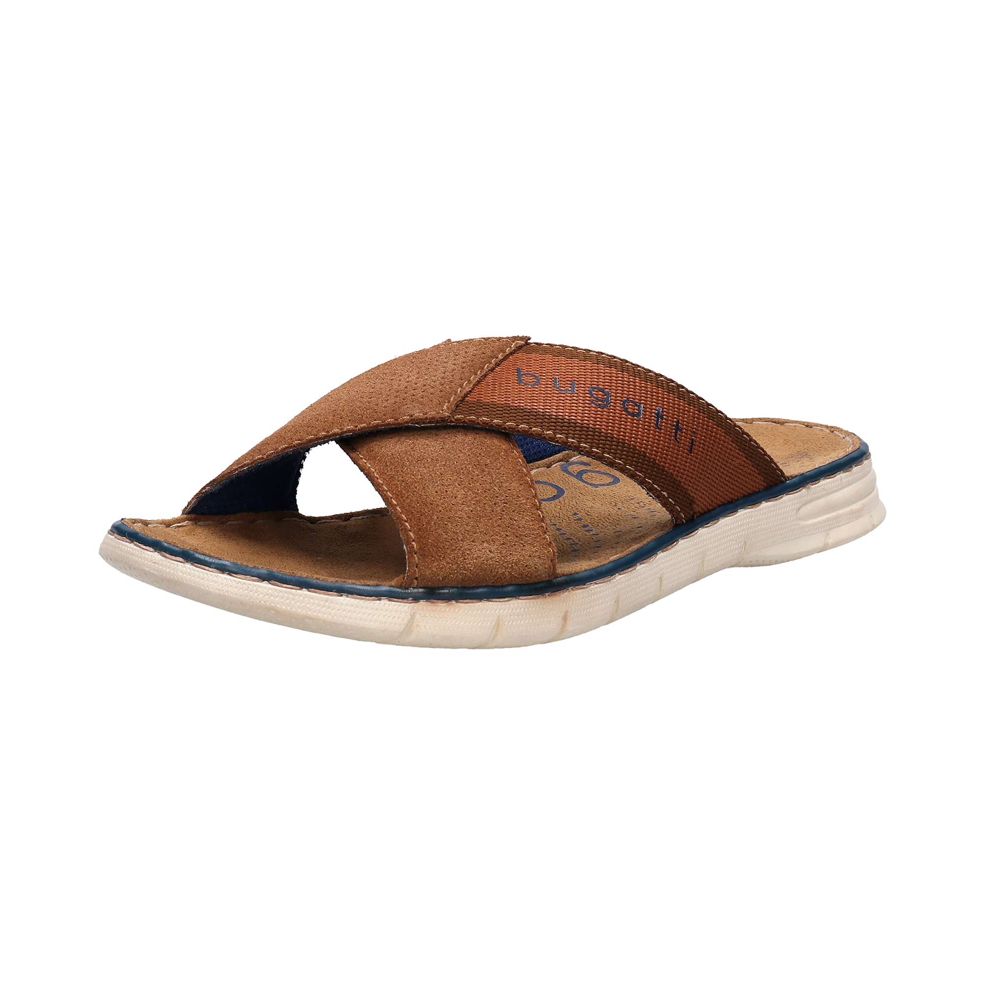 Pantolette BUGATTI, Herren, Gr. 43, cognac, Leder, Basic, Schuhe Pantolette, Sommerschuh, Hausschuh, Strandschuh mit Kreuz-Steg