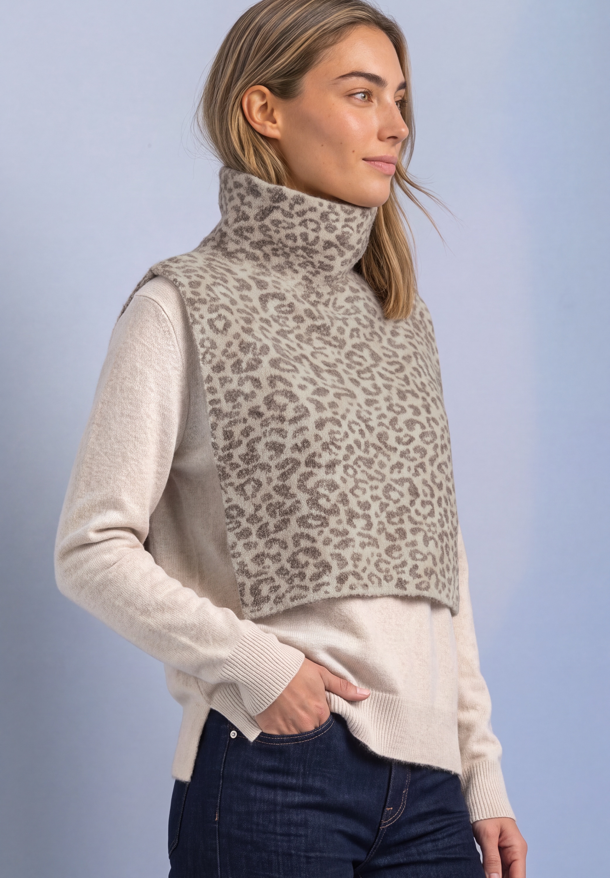 STREET ONE Pullunder Jacquard Kragen / Strickkragen mit Leo-Muster