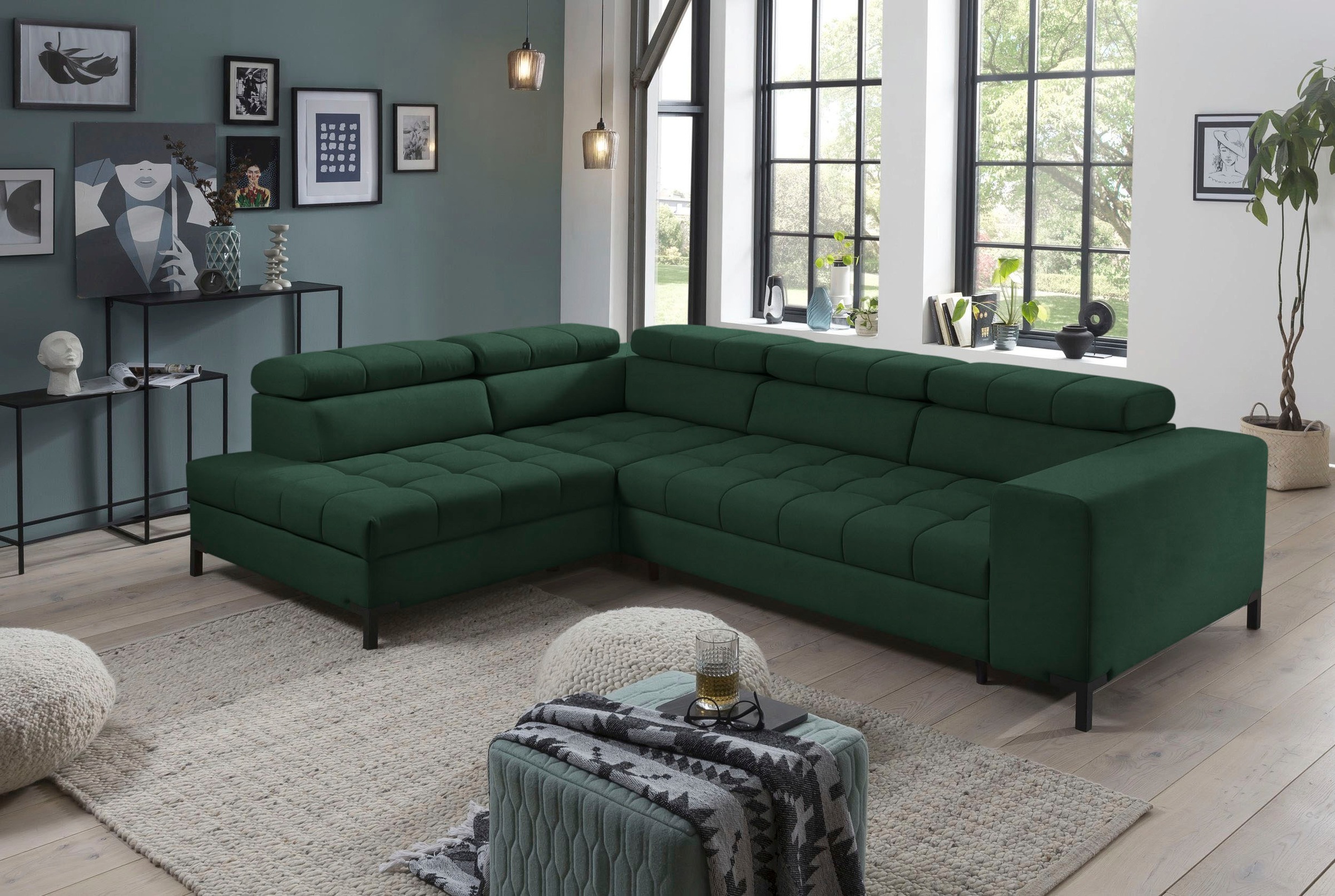 exxpo - sofa fashion Ecksofa »Bocco, hochwertige Verarbeitung, toller Sitzkomfort, bequem, L-Form«, wahlweise mit Bettfunktion u. Bettkasten, inkl. Kopfteilverstellung
