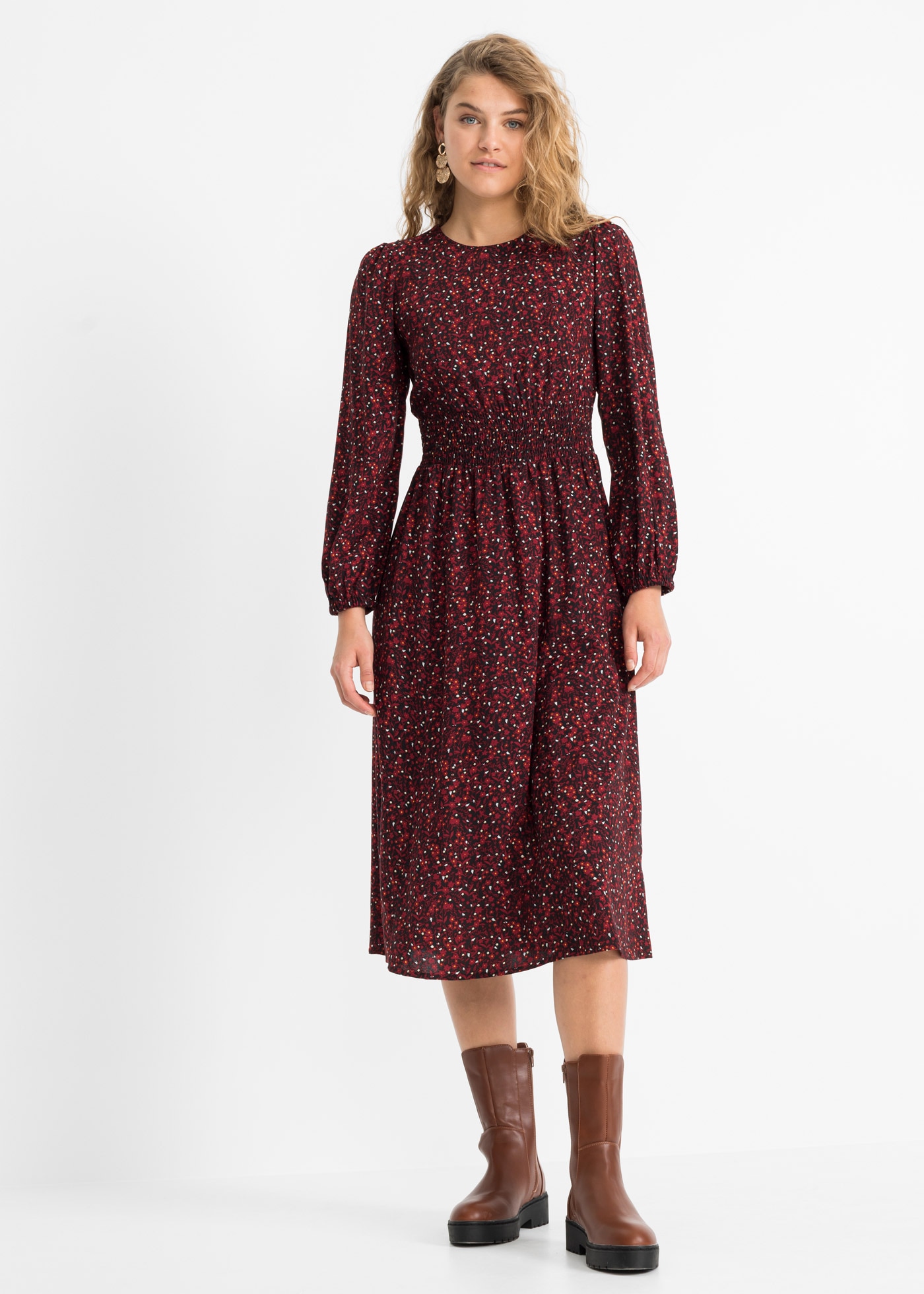 bonprix Midikleid "Midikleid mit Blumenprint" Midikleid mit Blumenprint günstig online kaufen