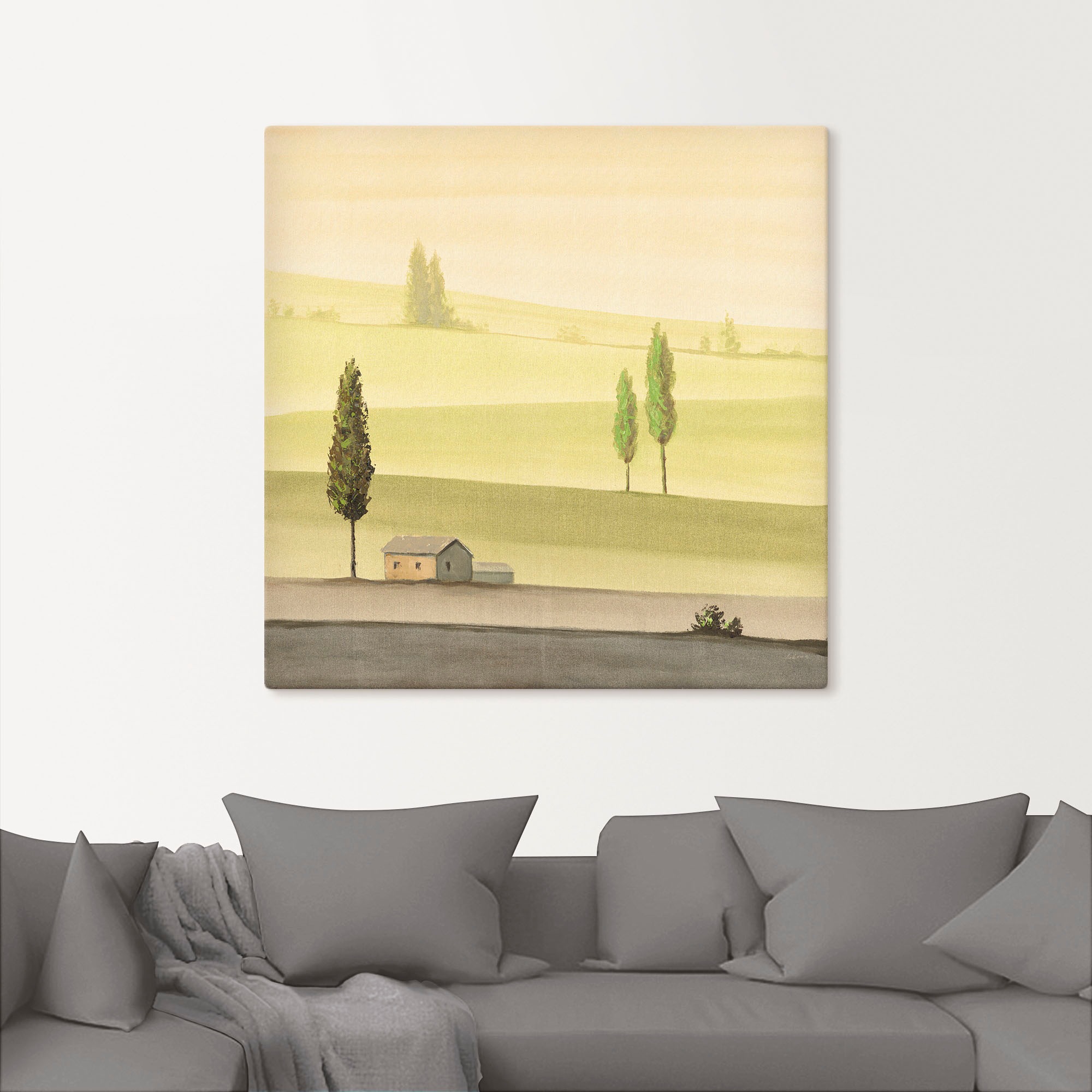 Artland Leinwandbild "Landschaft in Grün II" Wiesen & Bäume 1 Stk. tlg. als günstig online kaufen