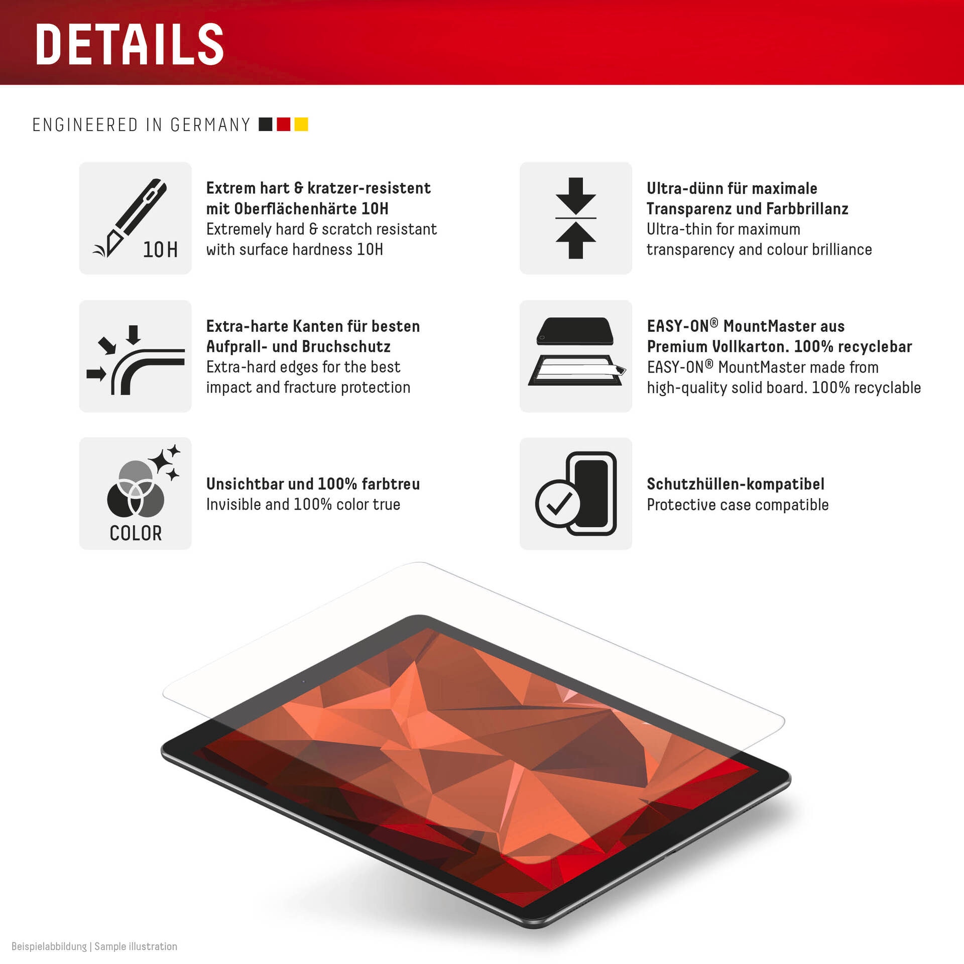 Displex Displayschutzglas »Tablet Real Glass« für Apple iPad 10,9'' (10. Gen.) Displayschutzfolie, Schutzfolie, Bildschirmschutz, kratz- & stoßfest
