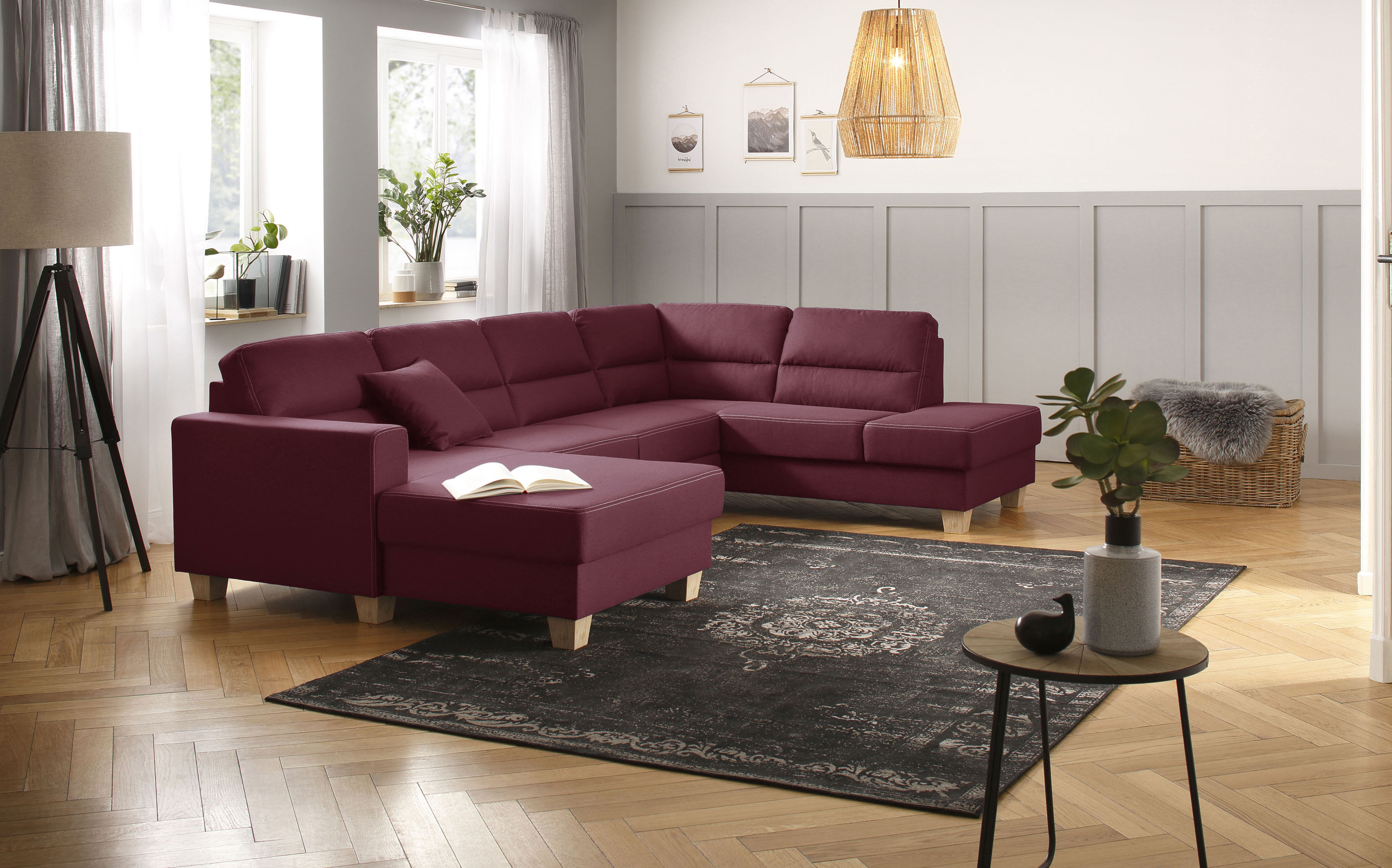 Thumbnail - Home affaire Wohnlandschaft "Navan, komfortabel mit viel Platz, U-Form", wahlweise mit Bettfunktion und Kopfstütze