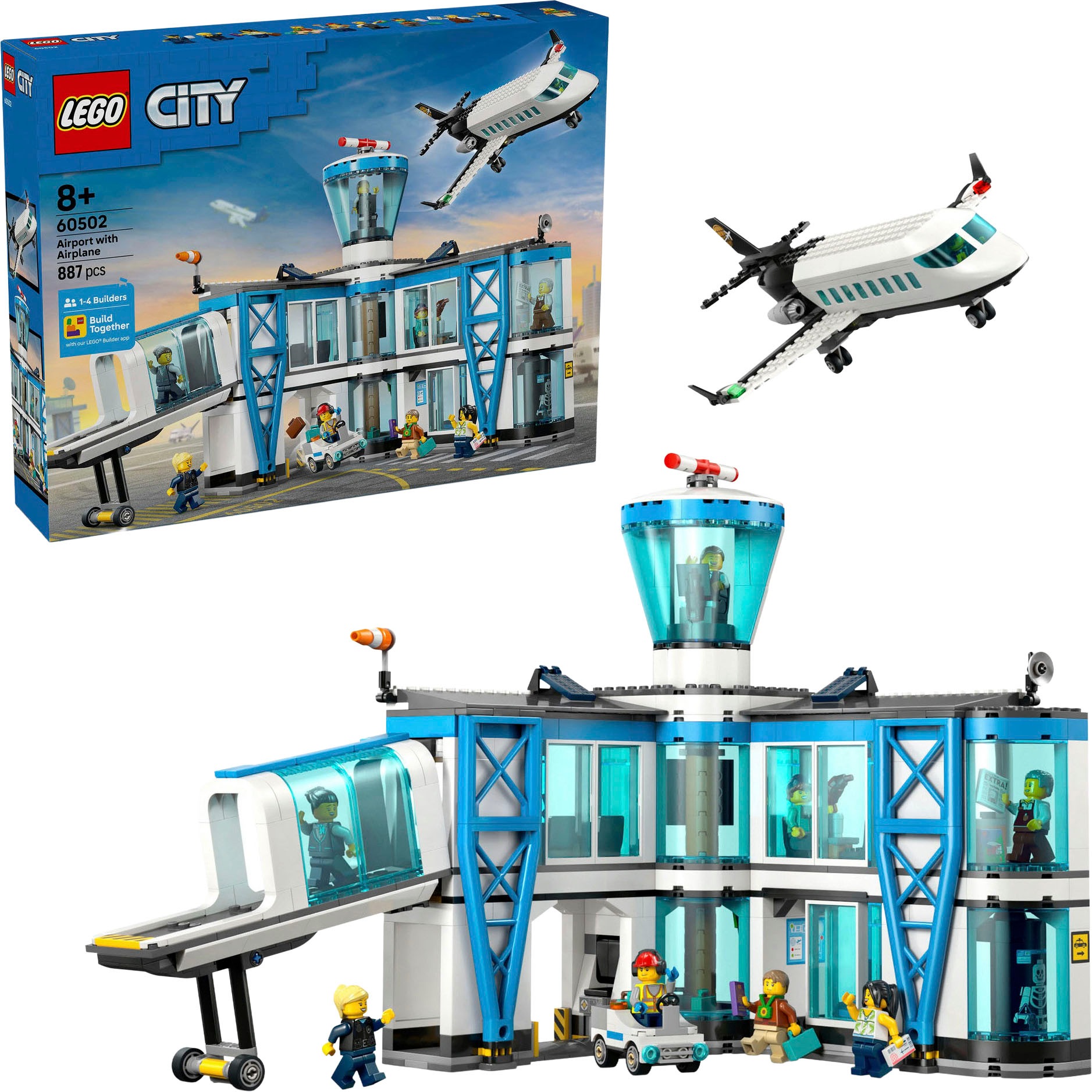 LEGO Kinder Konstruktionsspielsteine "Flughafen mit Flugzeug (60502), LEGO City", blau, Kunststoff, Spielbausteine, Made in Europe