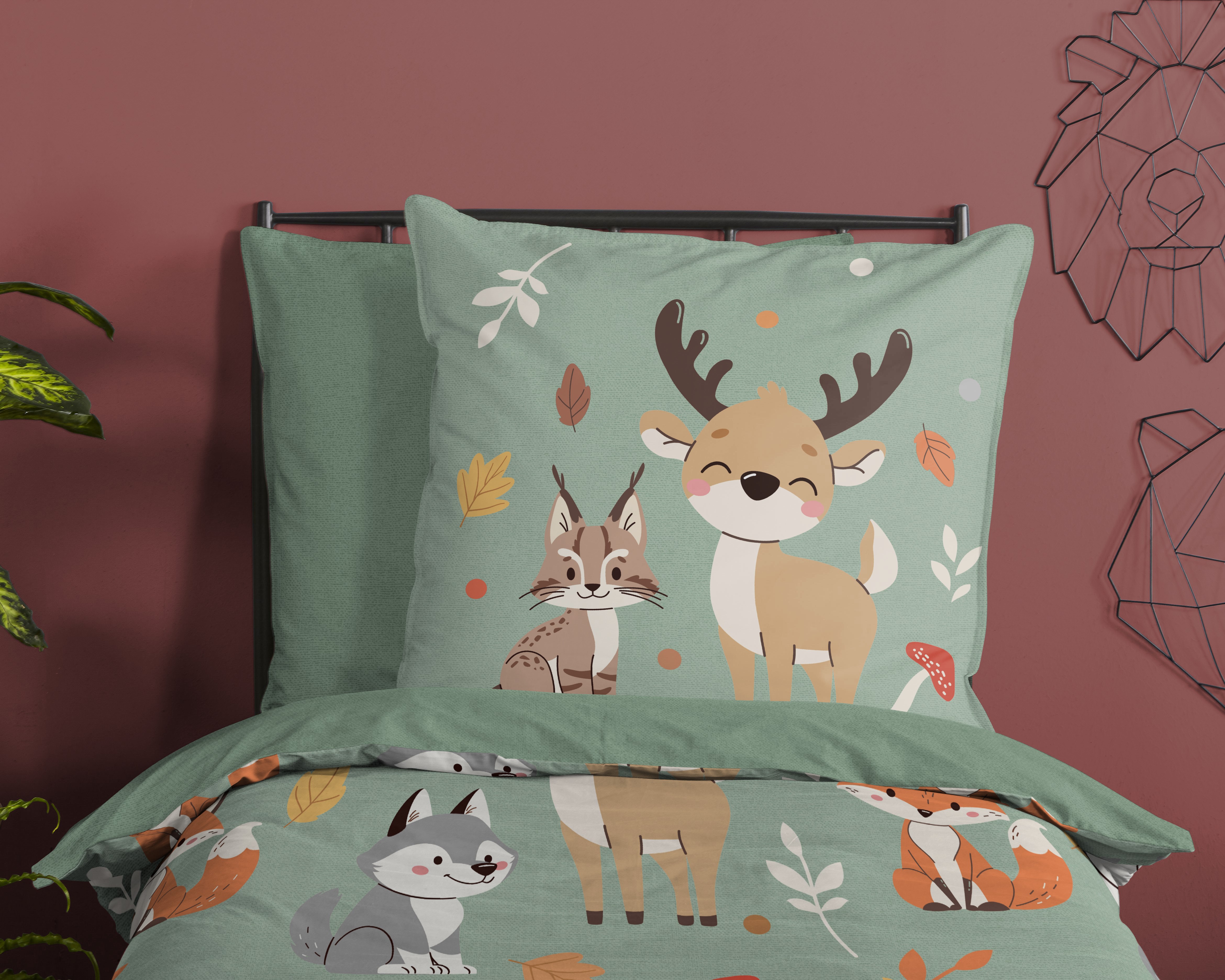 Thumbnail - good morning Kinderbettwäsche "Ville" 2 Stk. tlg. Baumwolle, Renforcé, Wendeoptik, Kind, Herbst, Tiere