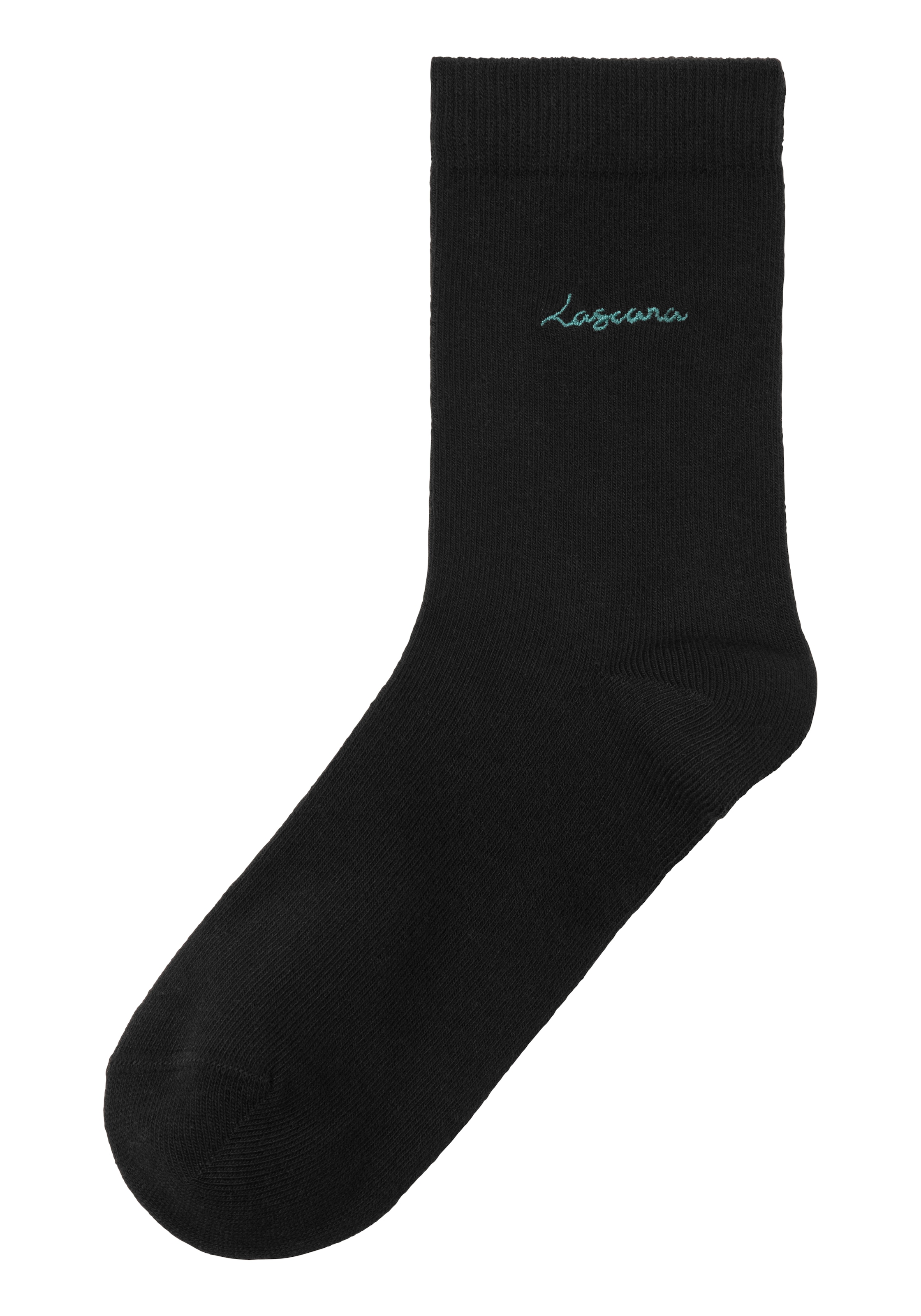 LASCANA Basicsocken, (Box, 7 Paar), mit hochwertiger Logo Stickerei