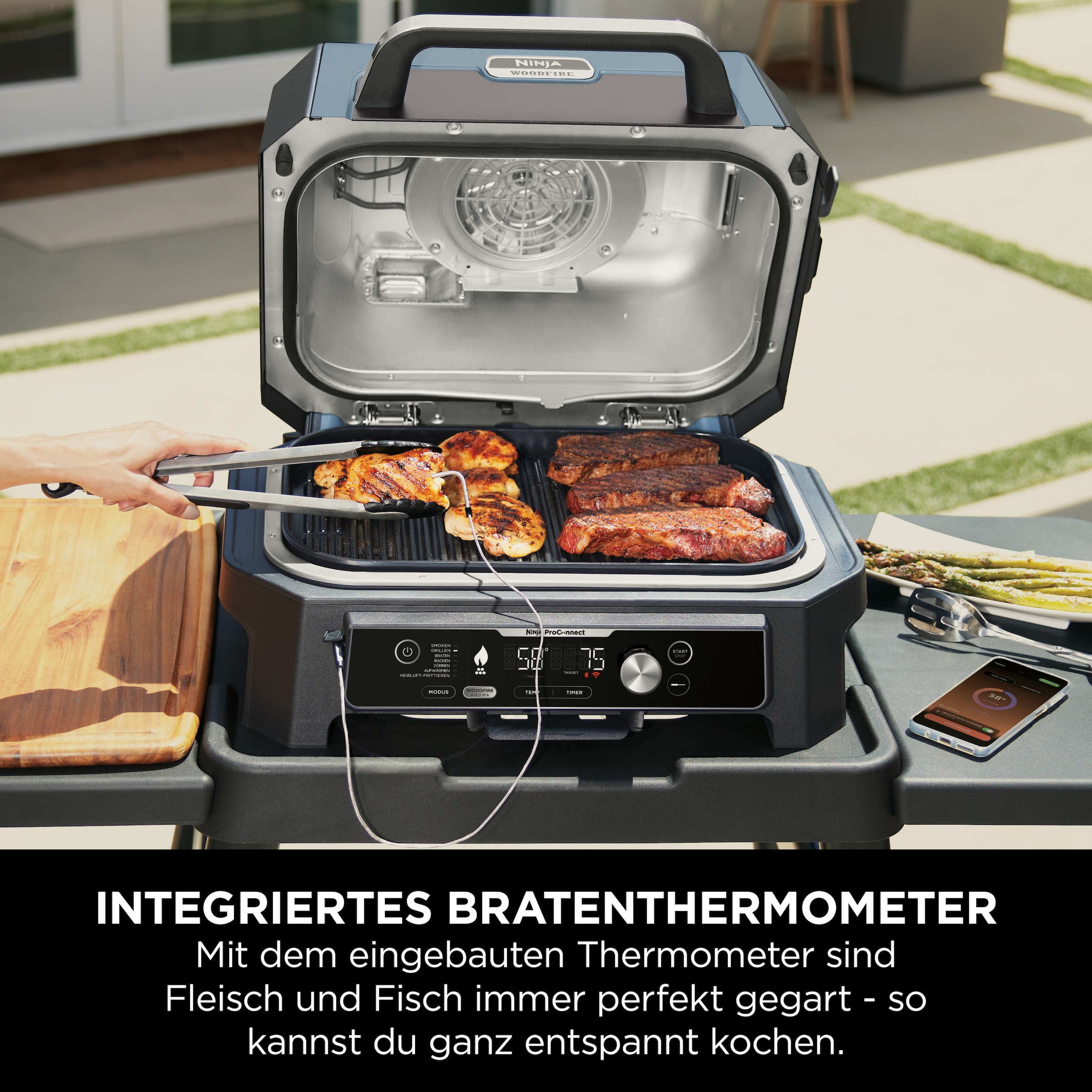 NINJA Tischgrill »Woodfire Pro Connect XL OG901EU«, 1700 W, Elektrischer Outdoor Grill & Smoker