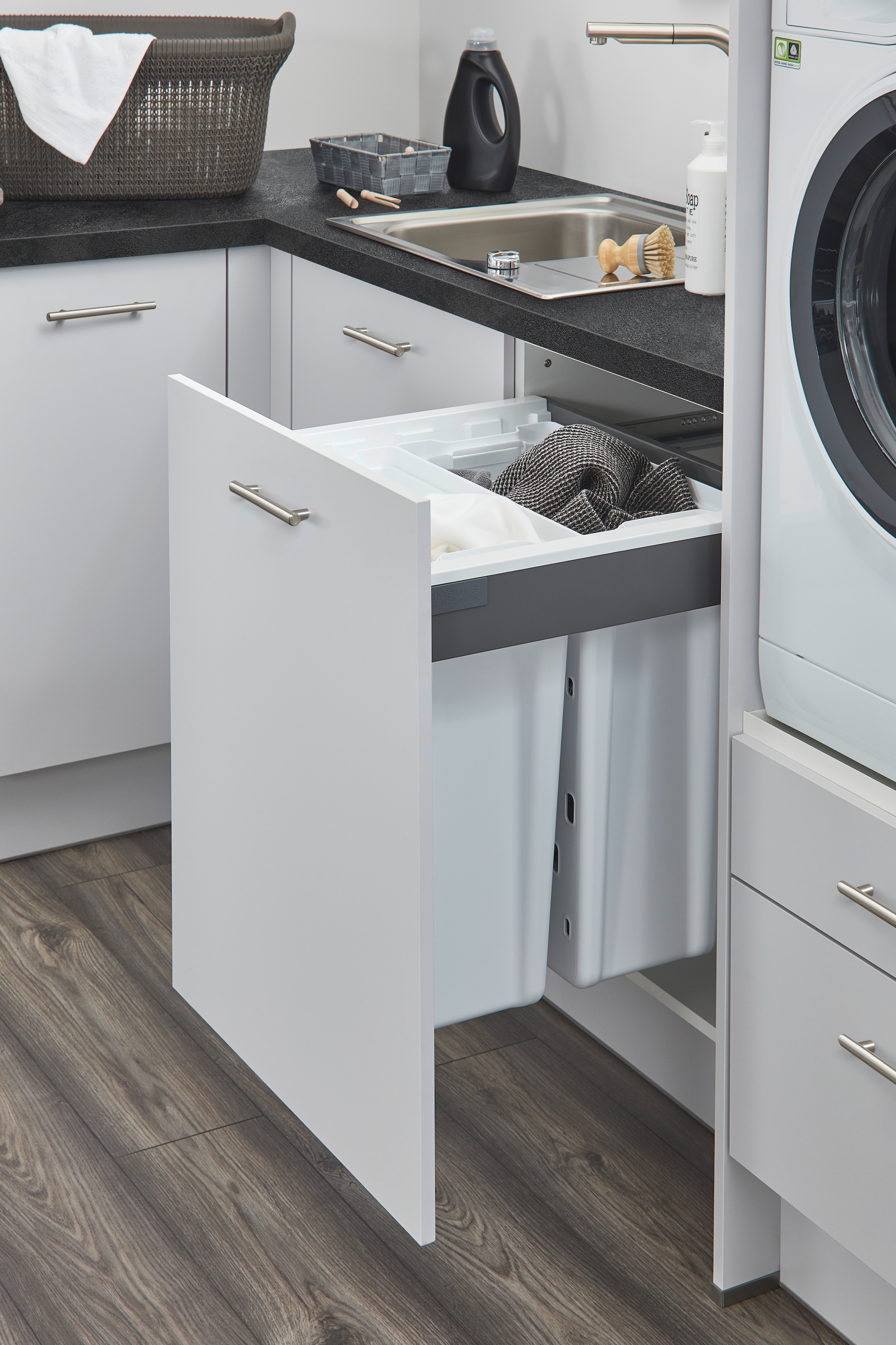 IMPULS KÜCHEN Mehrzweckschrank-Set »Warschau«, (6 St., Spülenschrank und Wäschekorbschrank, Breite 120 cm), Vielfältige Varianten verfügbar; kombinierbar mit anderen Artikeln