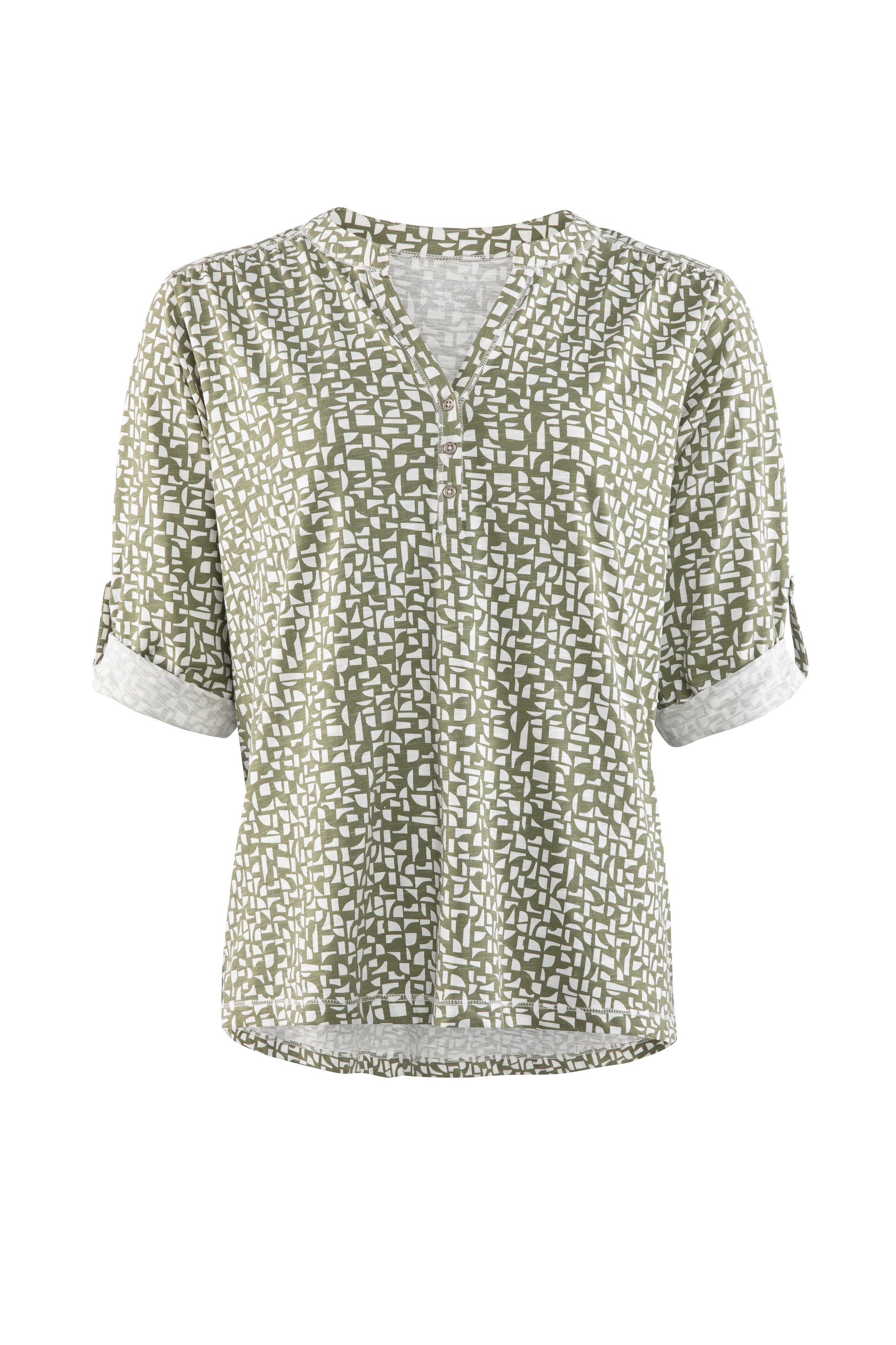 STOOKER WOMEN 3/4-Arm-Shirt »MARIE Print T-Shirt 3/4-Arm«, Regular Fit Slub Yarn Baumwolle Henley Shirt Knopfleiste für Damen