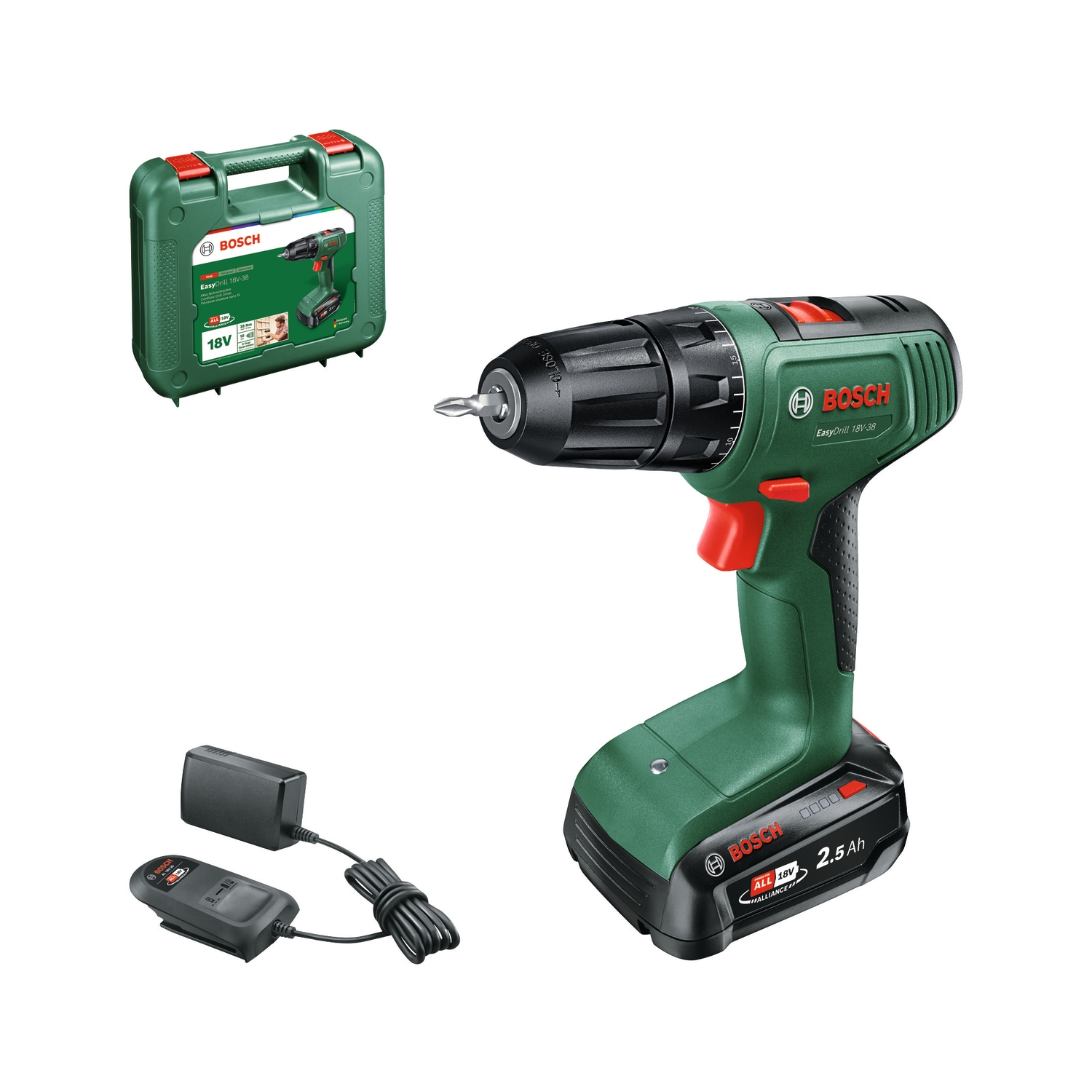 Bosch Home & Garden Akku-Bohrschrauber "EasyImpact 18V-38, mit 1 x 2,5Ah Batterie & Ladegerät im Koffer" Kompaktester und leichtester seiner Art