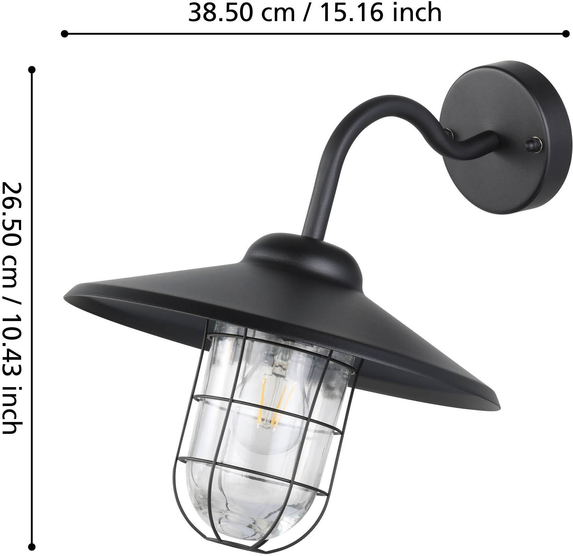 EGLO Wandleuchte »Melgoa Außen-Wandlampe, Wandleuchte aus Stahl und Glas, E27, IP44« E27 1 Stk. Wand-/Deckenleuchte - L30 x H25 x AL38 cm - schwarz - 1X60W exkl.