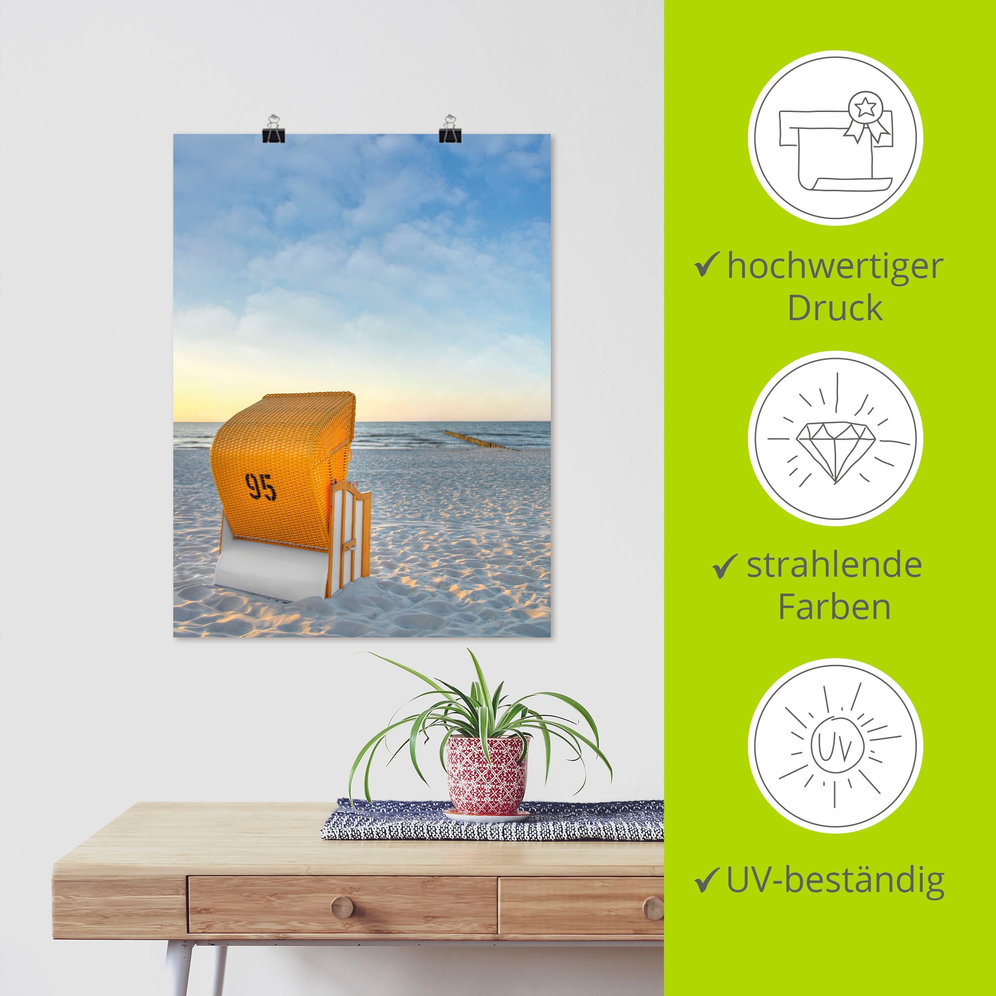 Artland Wandbild »Ostsee7 - Strandkorb«, Strand, (1 St.), als Alubild, Outdoorbild, Leinwandbild, Poster in verschied. Größen