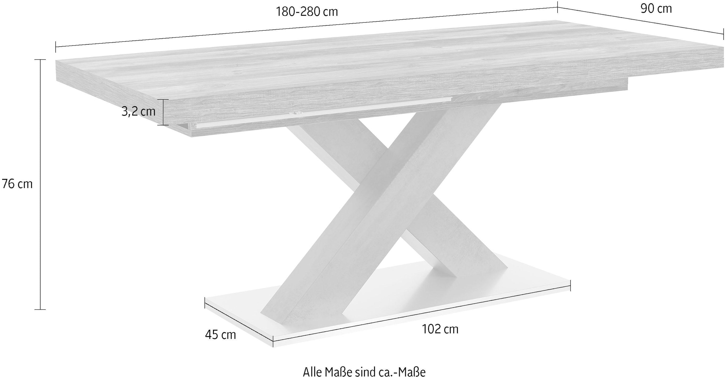 graphit in X-Gestell Auszugsfunktion, bestellen und mit Breite mit 180-280 | Mäusbacher BAUR cm C«, »Komfort Esstisch